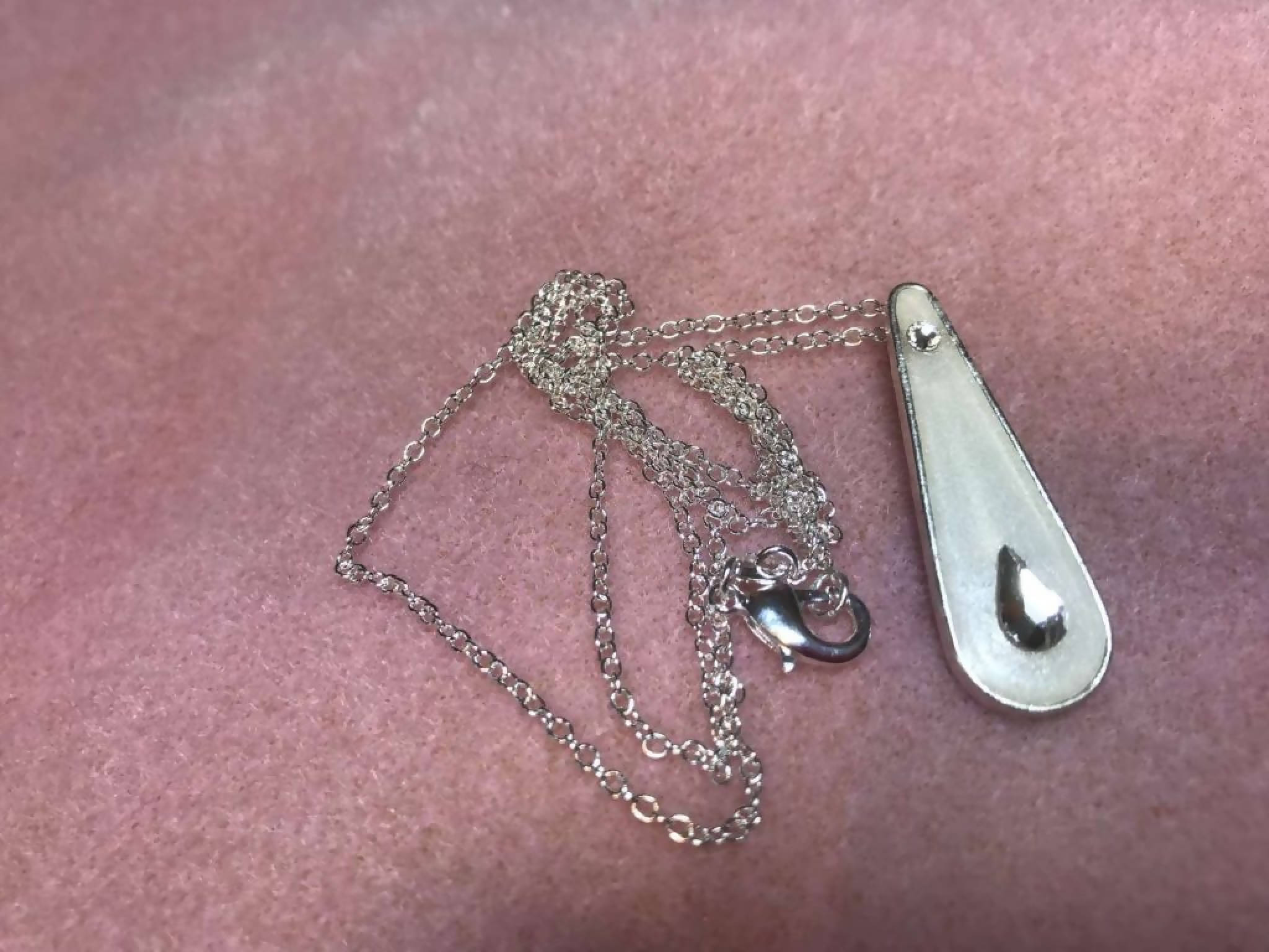Handmade bespoke Silver Resin & Swarovski Crystal Teardrop Necklace