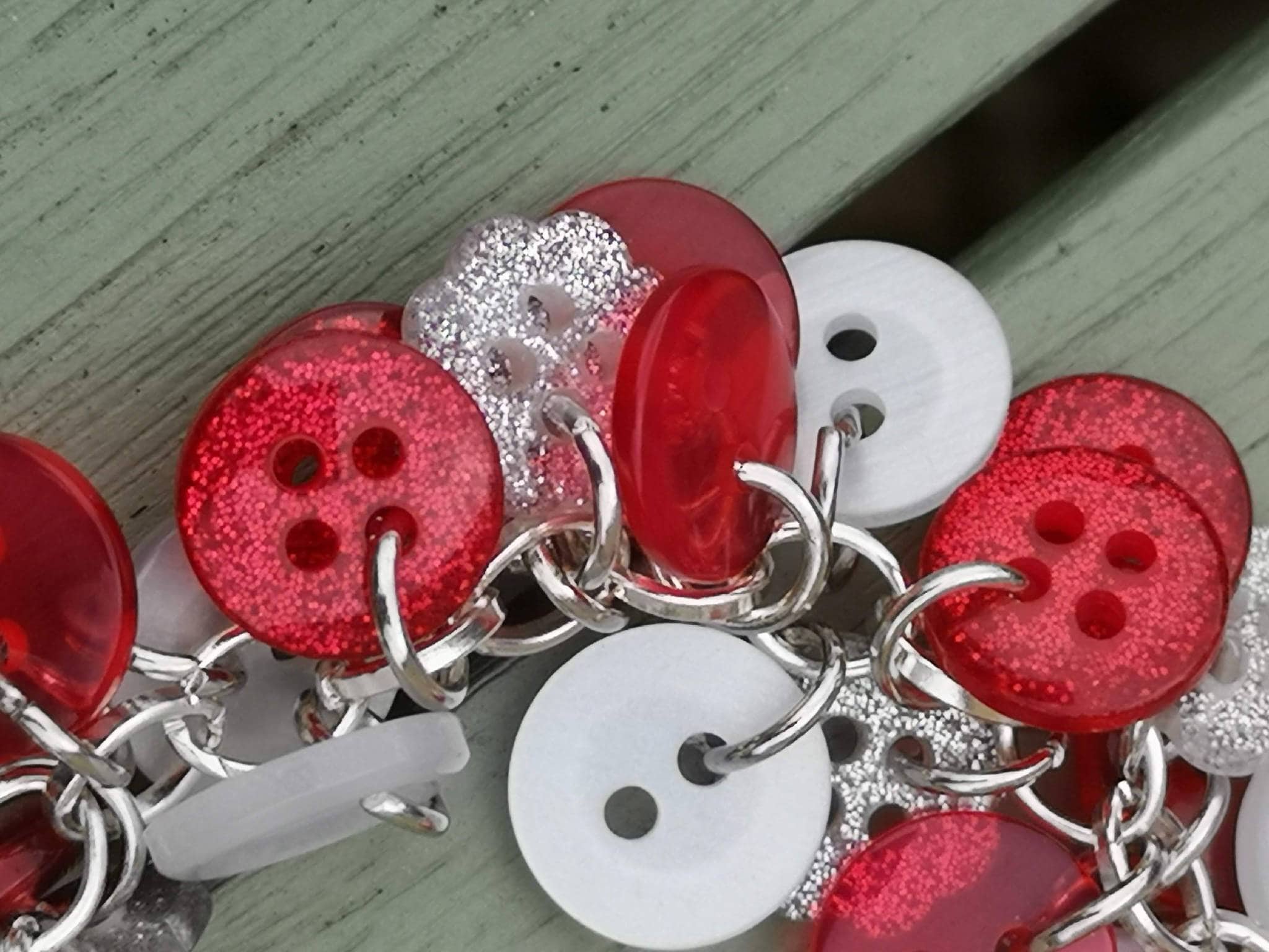Button Bracelet (Red/White/Silver)
