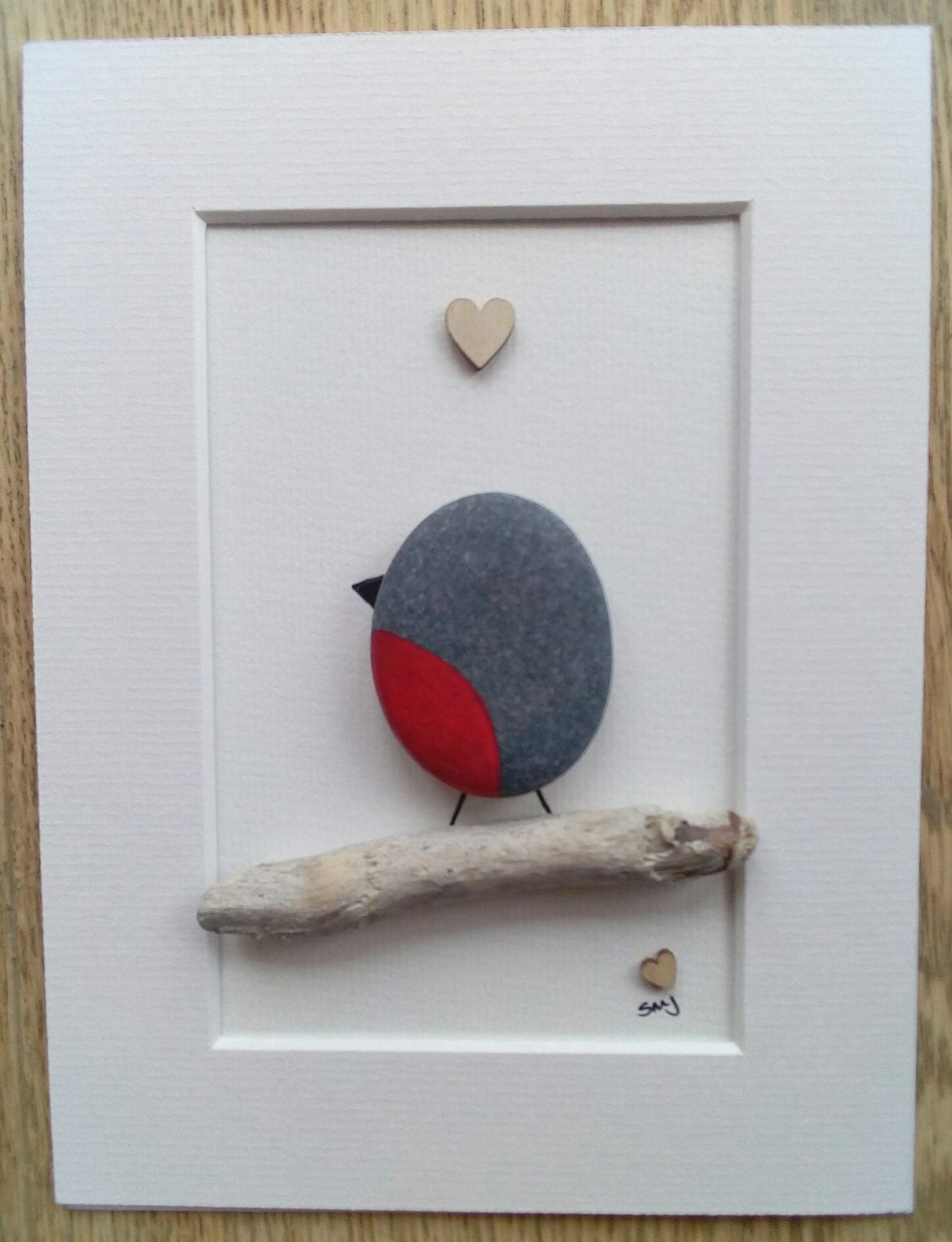 Pebble Picture: Robin on Driftwood