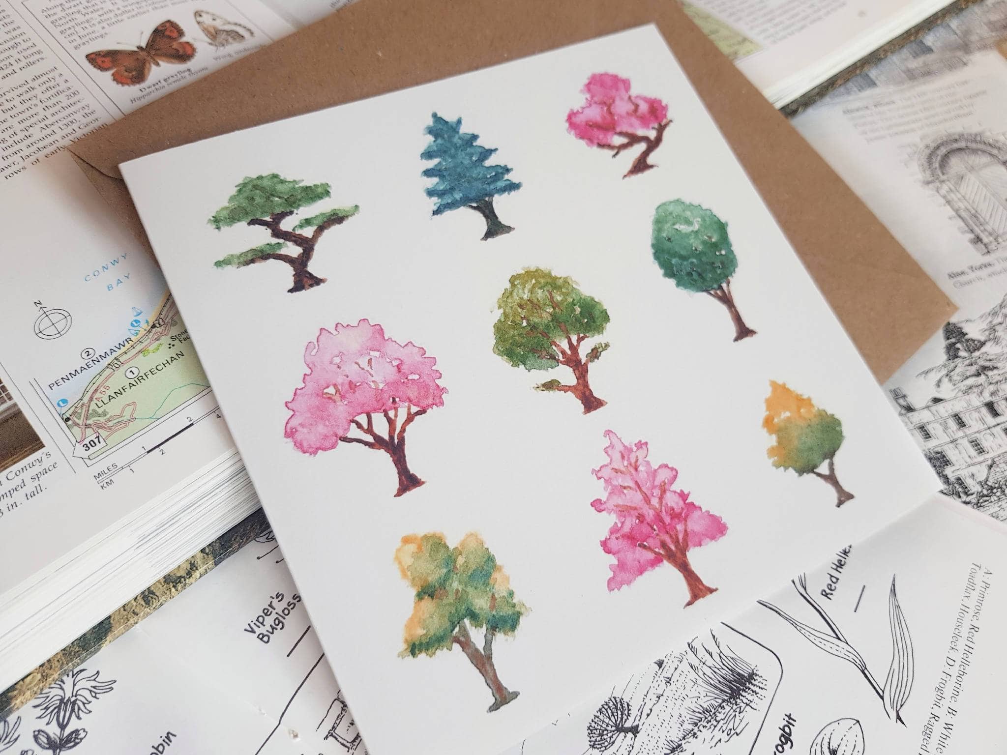 Greetings card of watercolour print of trees