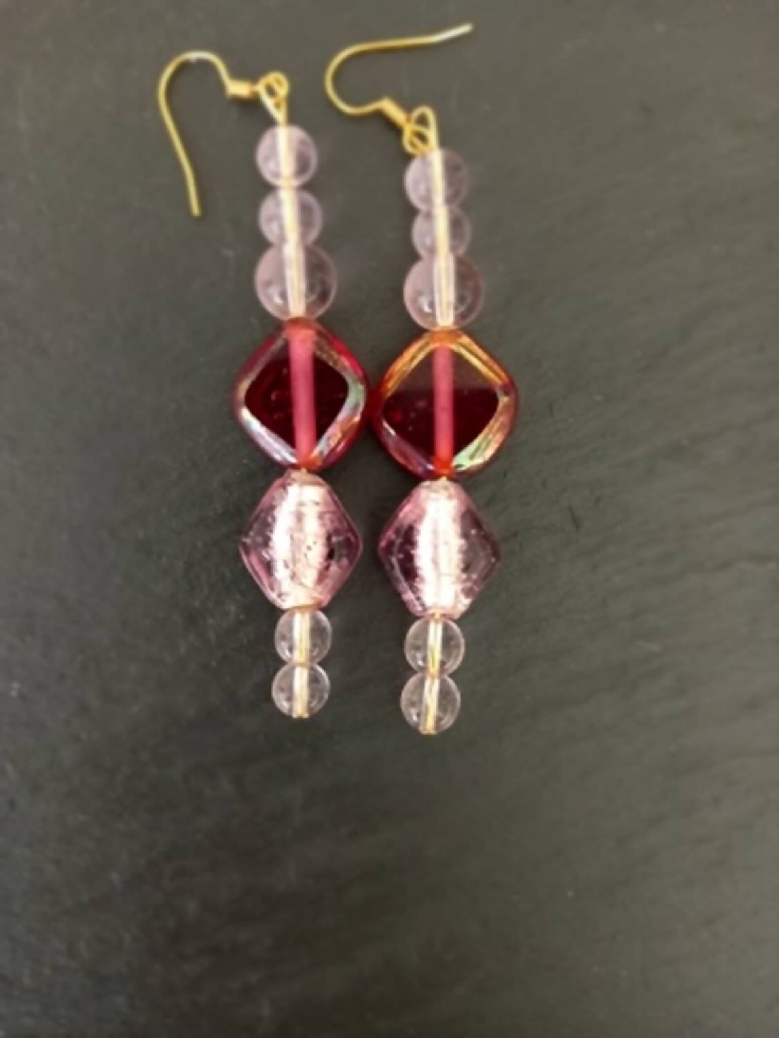 Earrings - Long Pink Beaded Drops