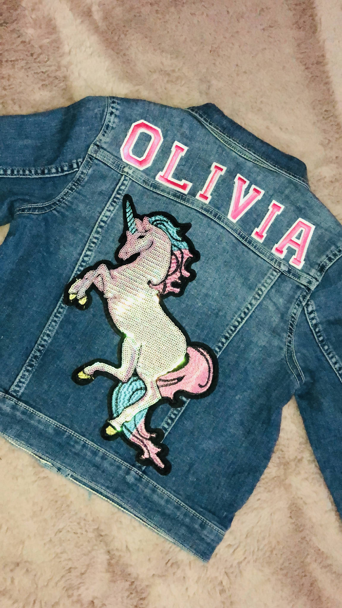 Children’s unicorn personalised denim jacket