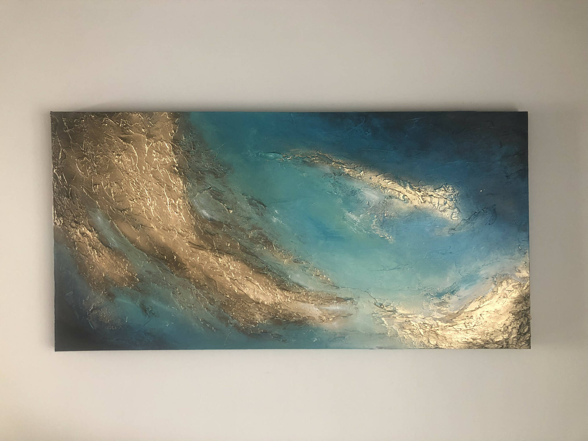 ISTHMUS - Beautiful textured art canvas in shades of jade, blue and gold