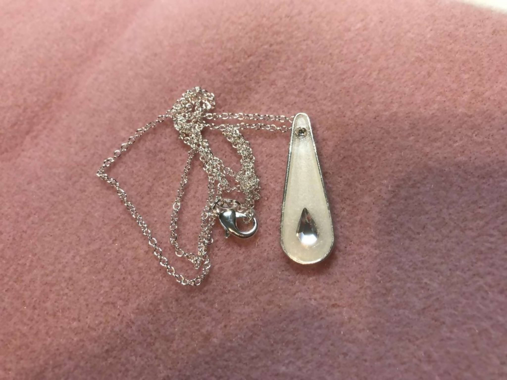 Handmade bespoke Silver Resin & Swarovski Crystal Teardrop Necklace