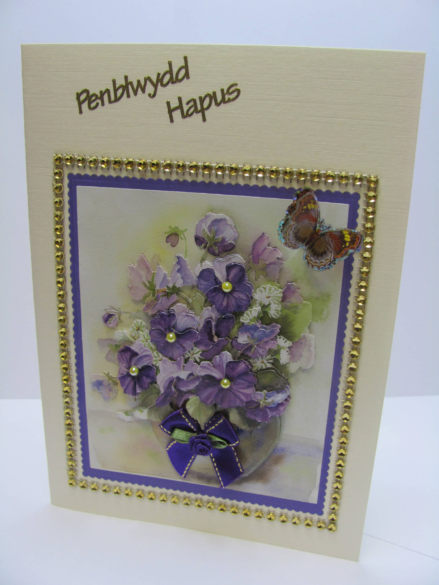 Welsh Decoupage 3D Vase of Flowers Birthday Card