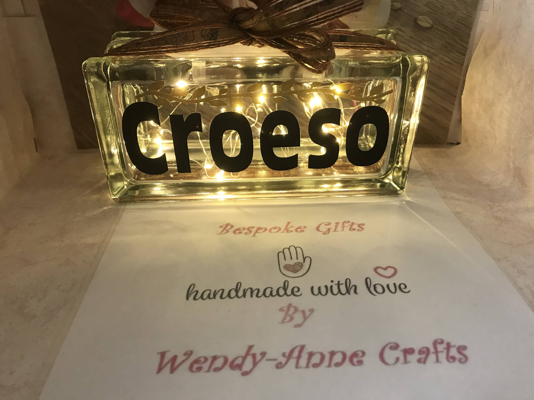 'Croeso' Glass block LED light Lamp