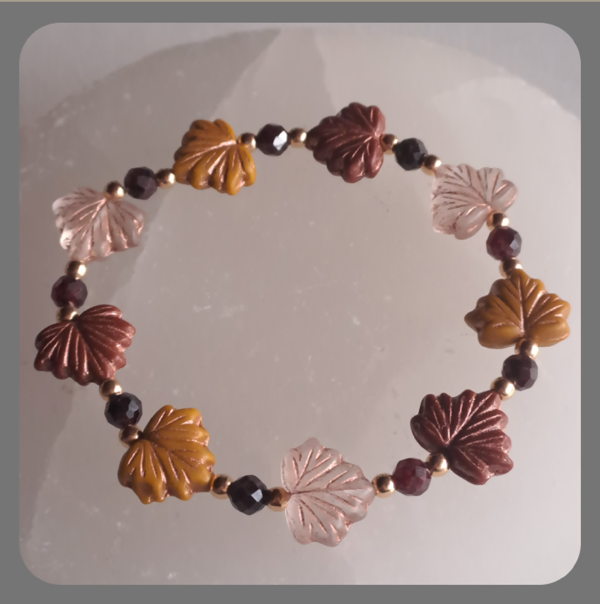 Czech glass, Garnet and Vermeil Autumn Maple Leaves bracelet