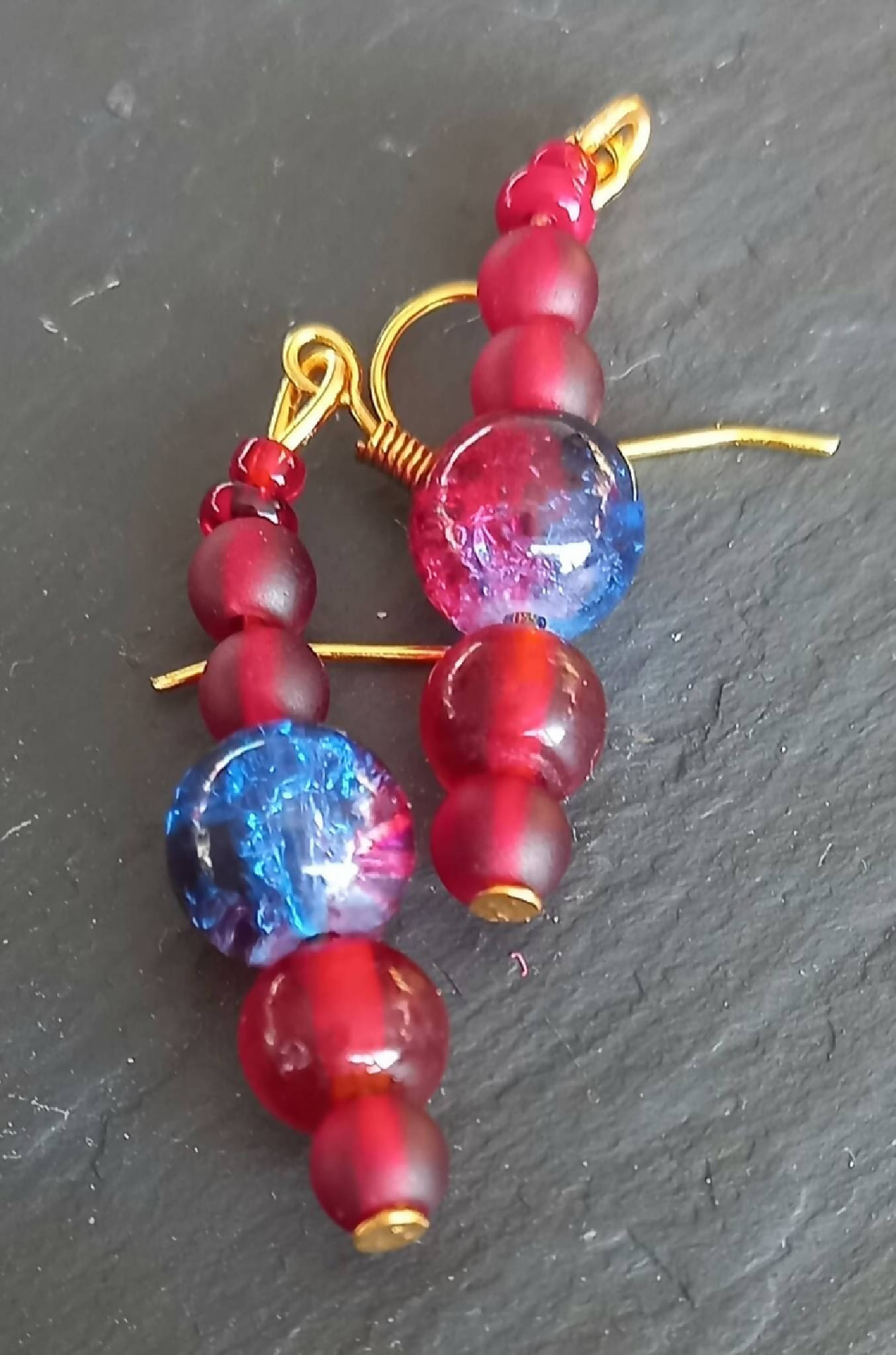 Earrings - Red Crackle Beads