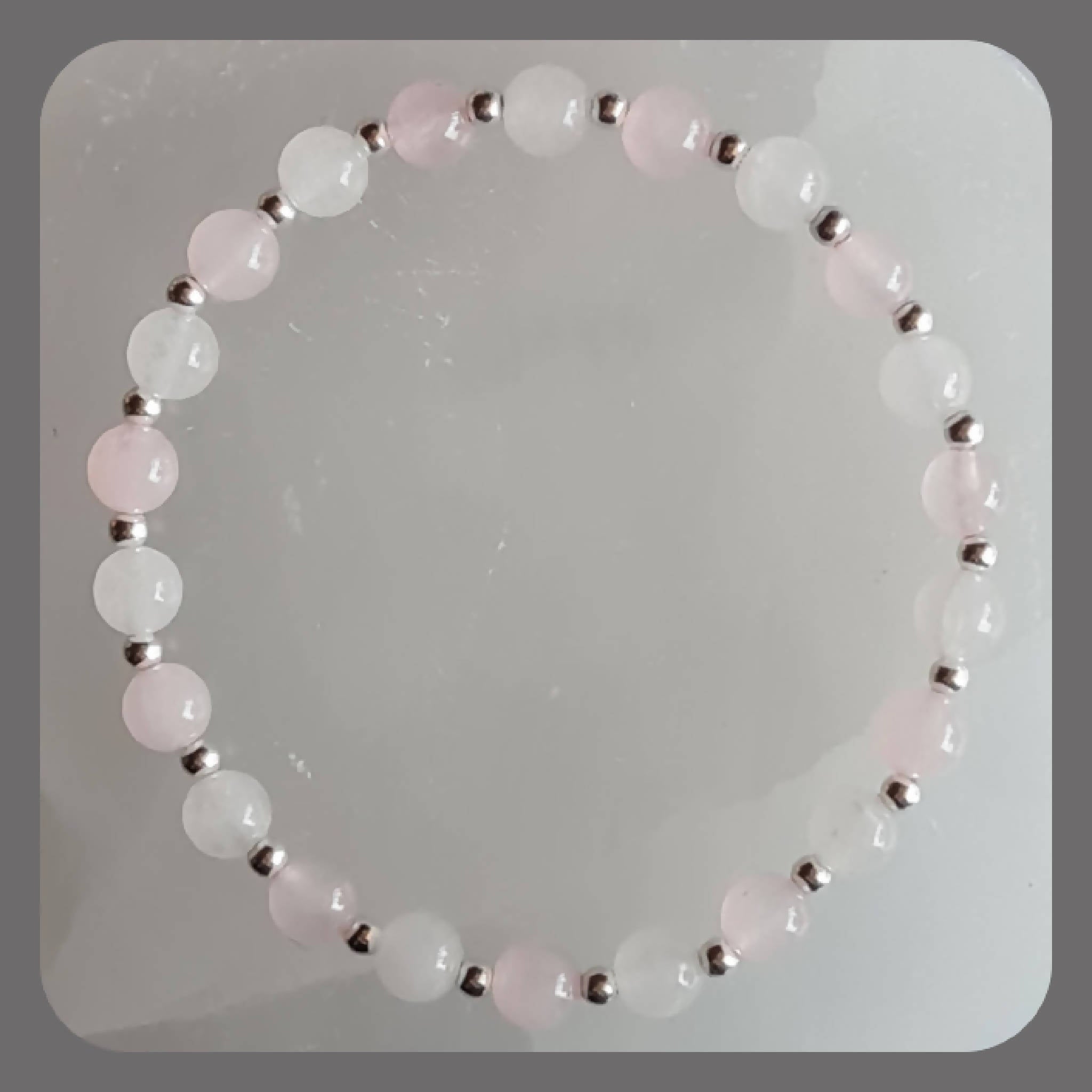Rose Quartz, White Jade and Sterling Silver Bracelet