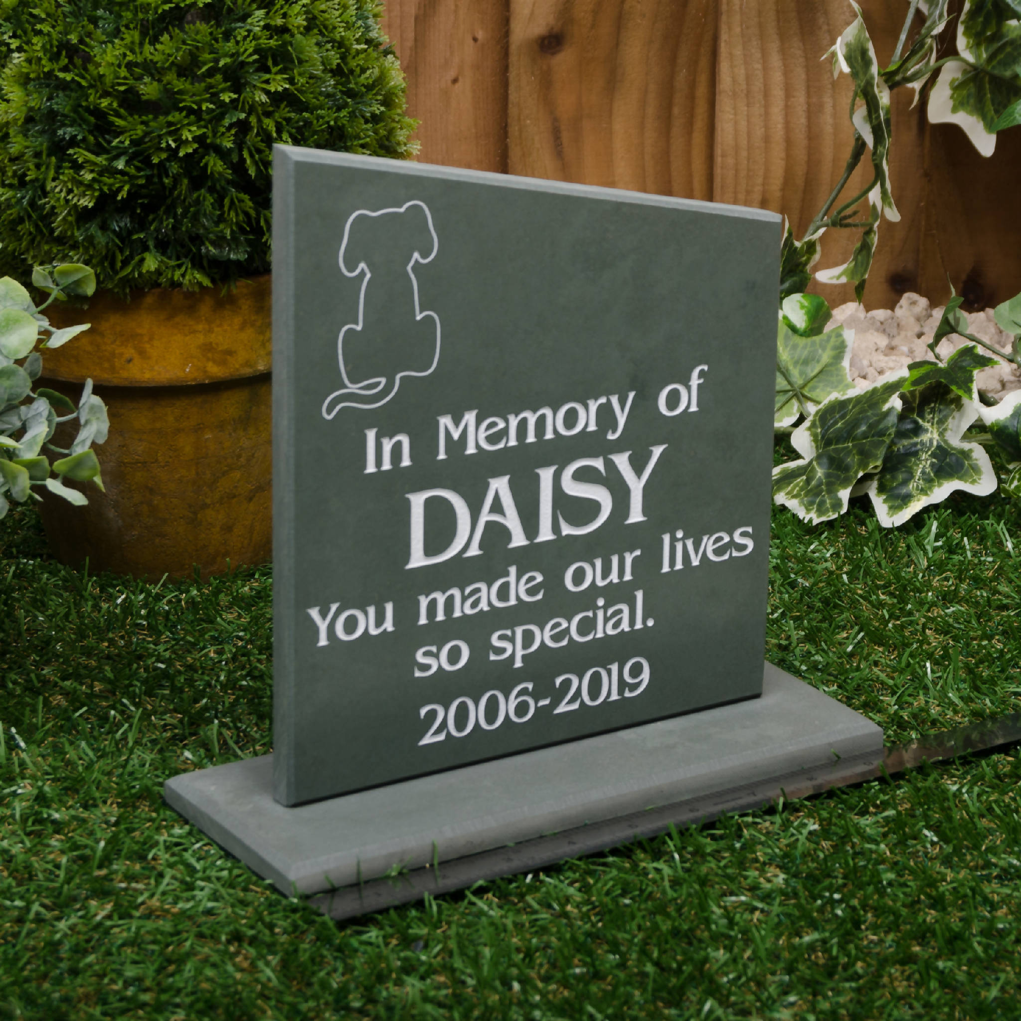 Personalised Green Slate Memorial Headstone On A Plinth