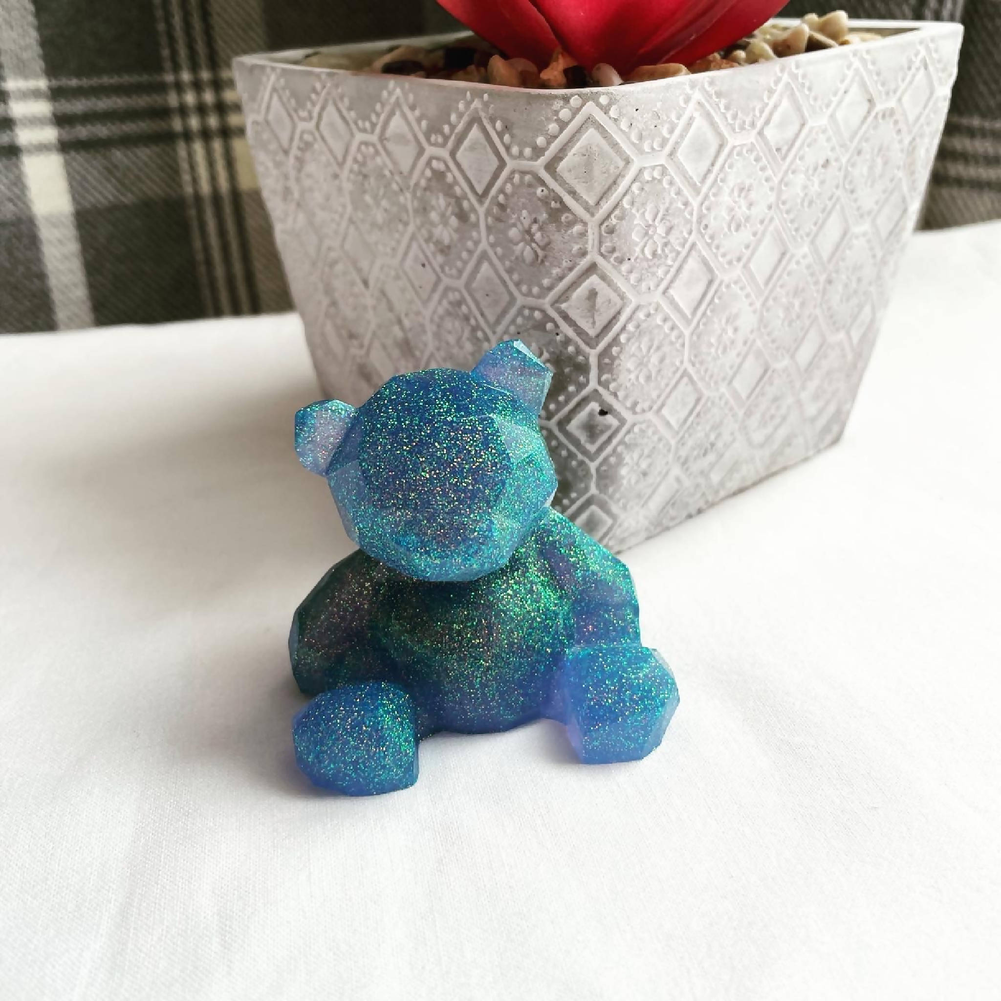 Blue Glitter Resin Bear