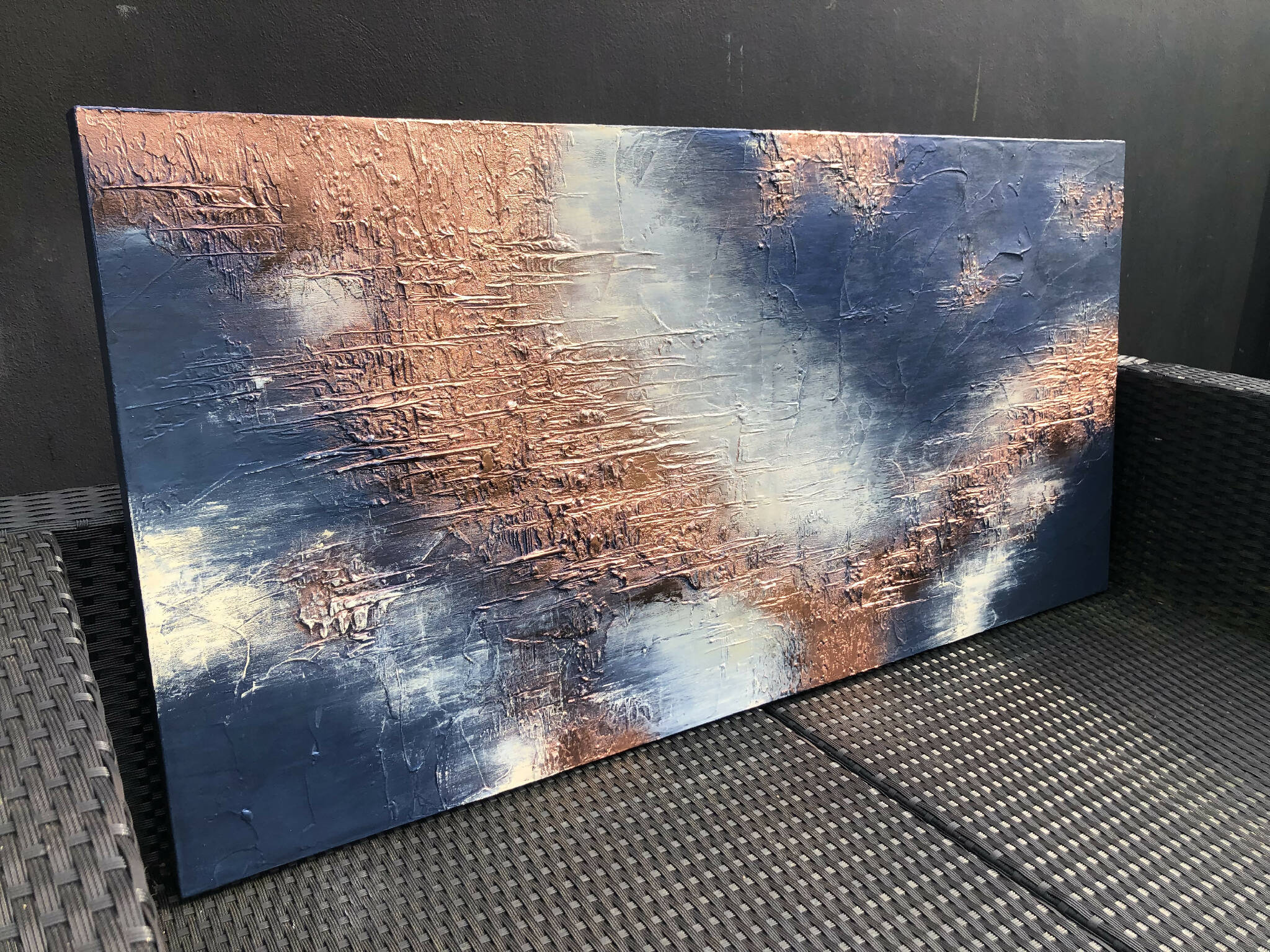 CEDAR MESA - Textured acrylic art canvas in navy and copper