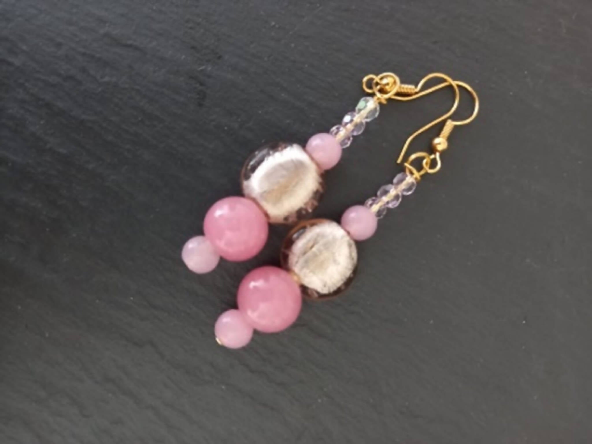 Earrings - Long Pale Pink Beaded Drops