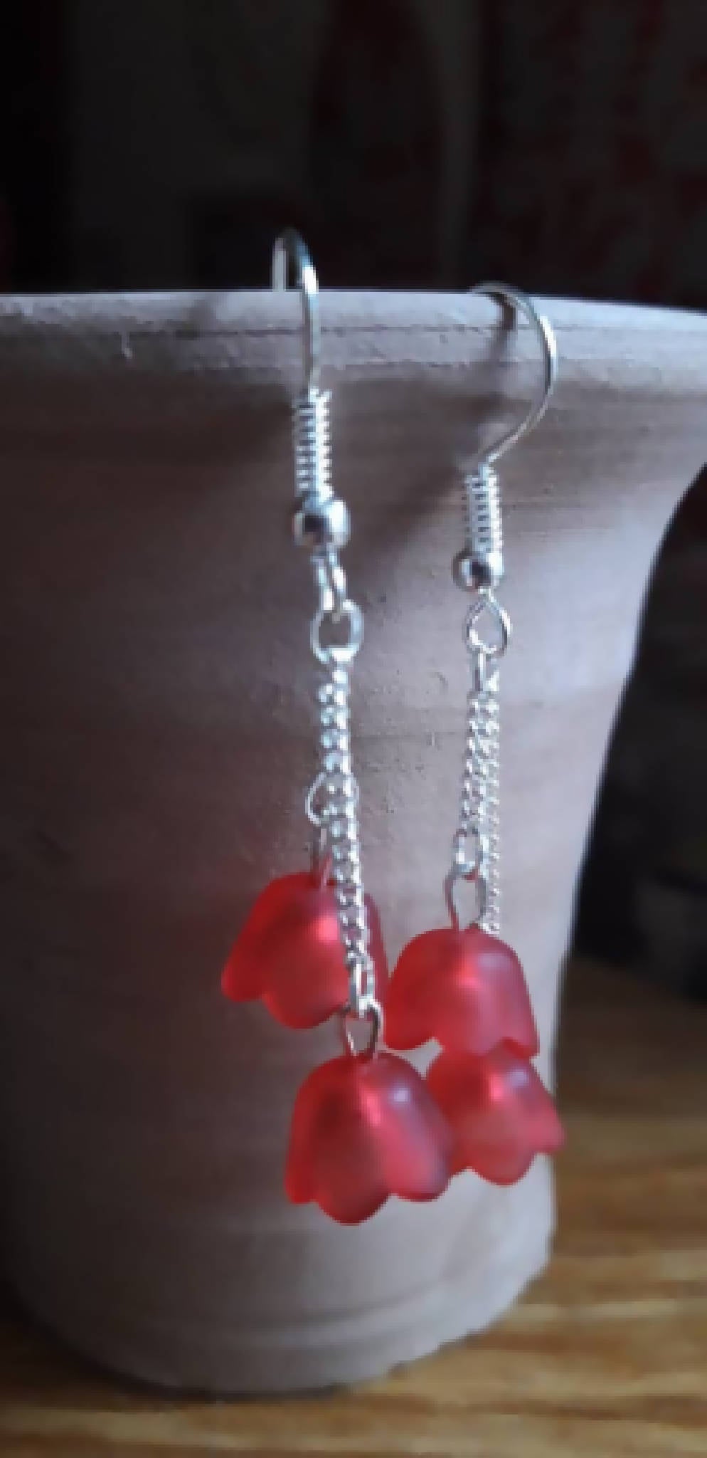Red tulip and chain earrings