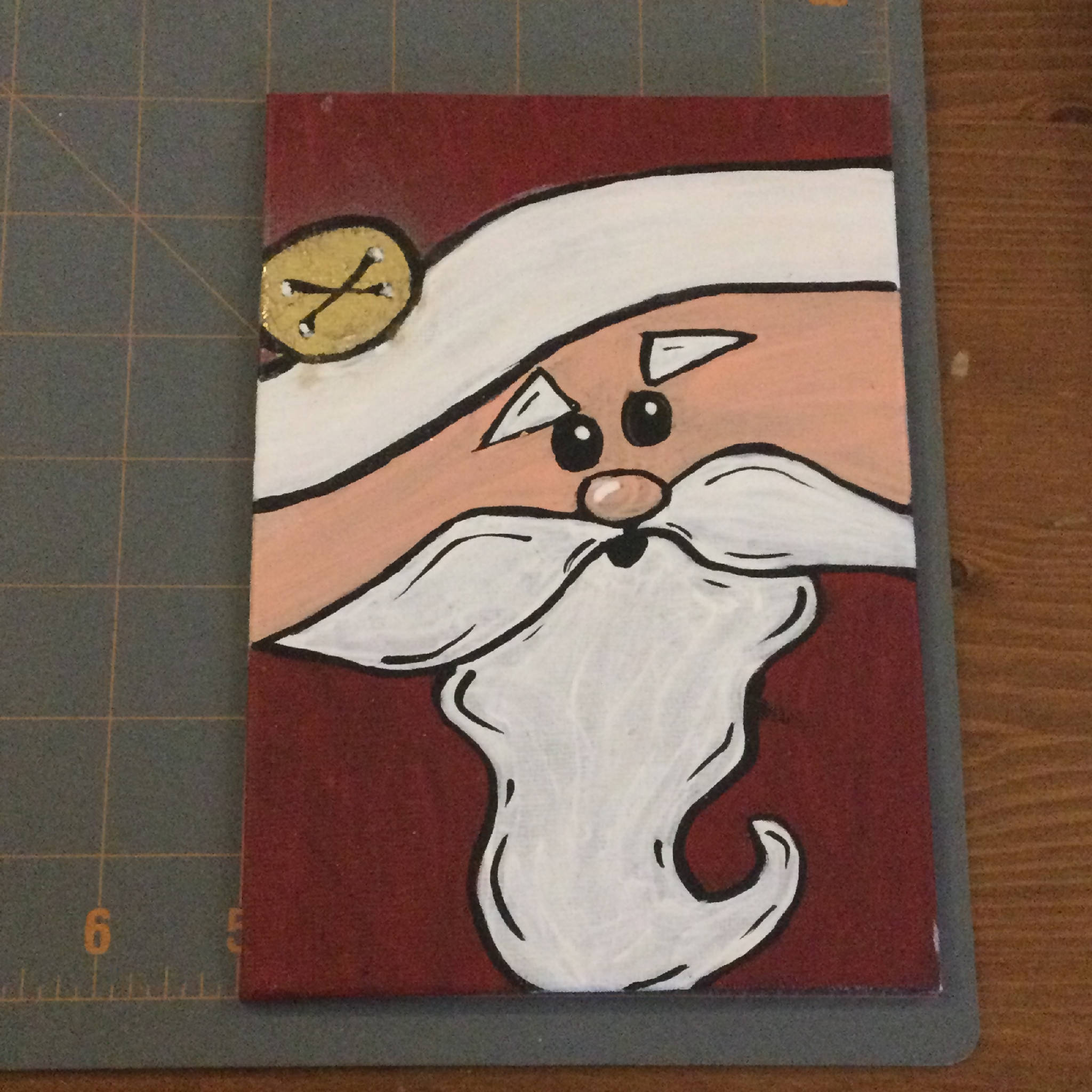 Handpainted Gold Bell Santa Picture - 7" x 5"
