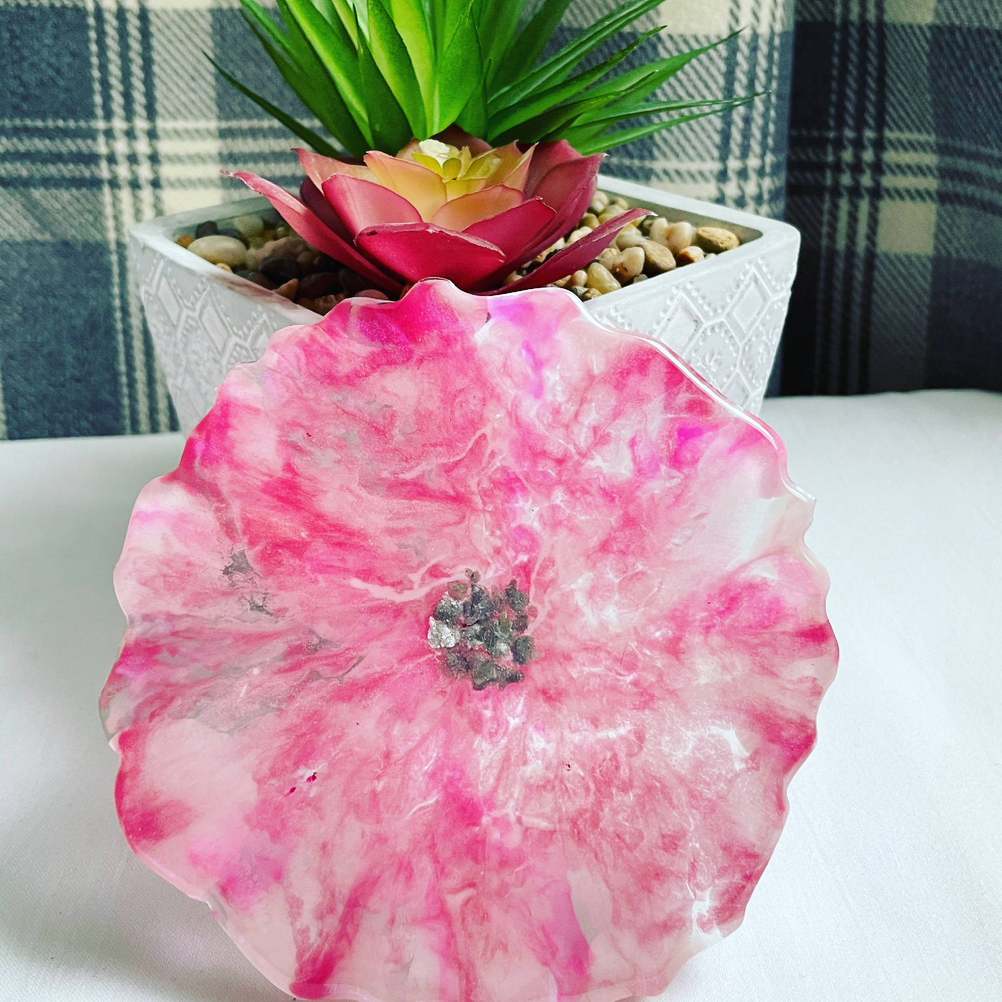 Pink and White Agate Resin Coaster