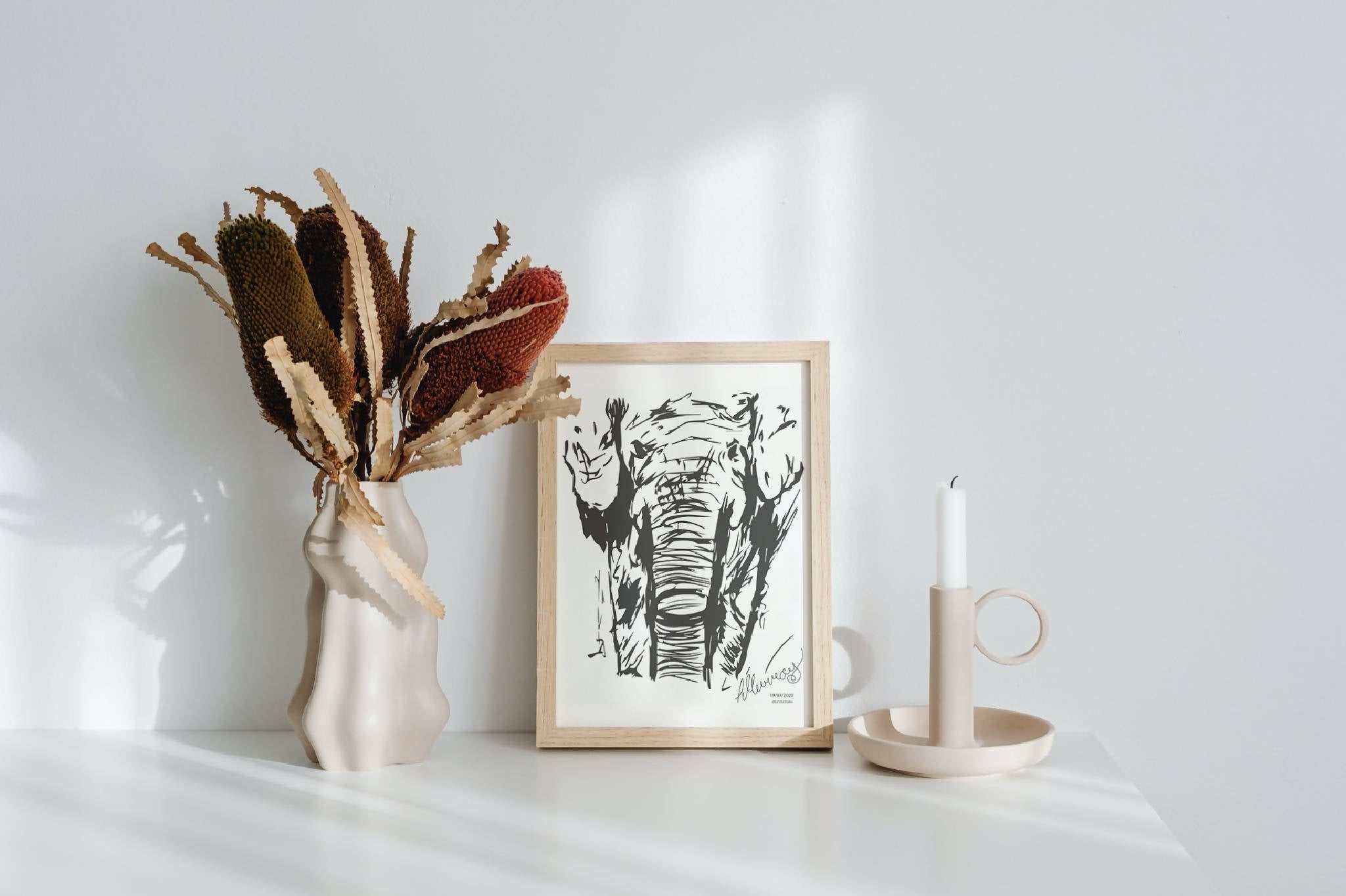 Elephant Poster | Digital Line Art Print | Animal Lover Christmas Gift Idea