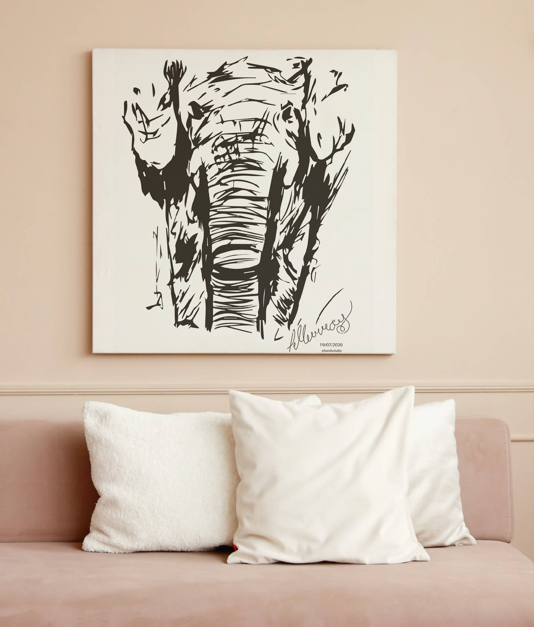 Elephant Poster | Digital Line Art Print | Animal Lover Christmas Gift Idea
