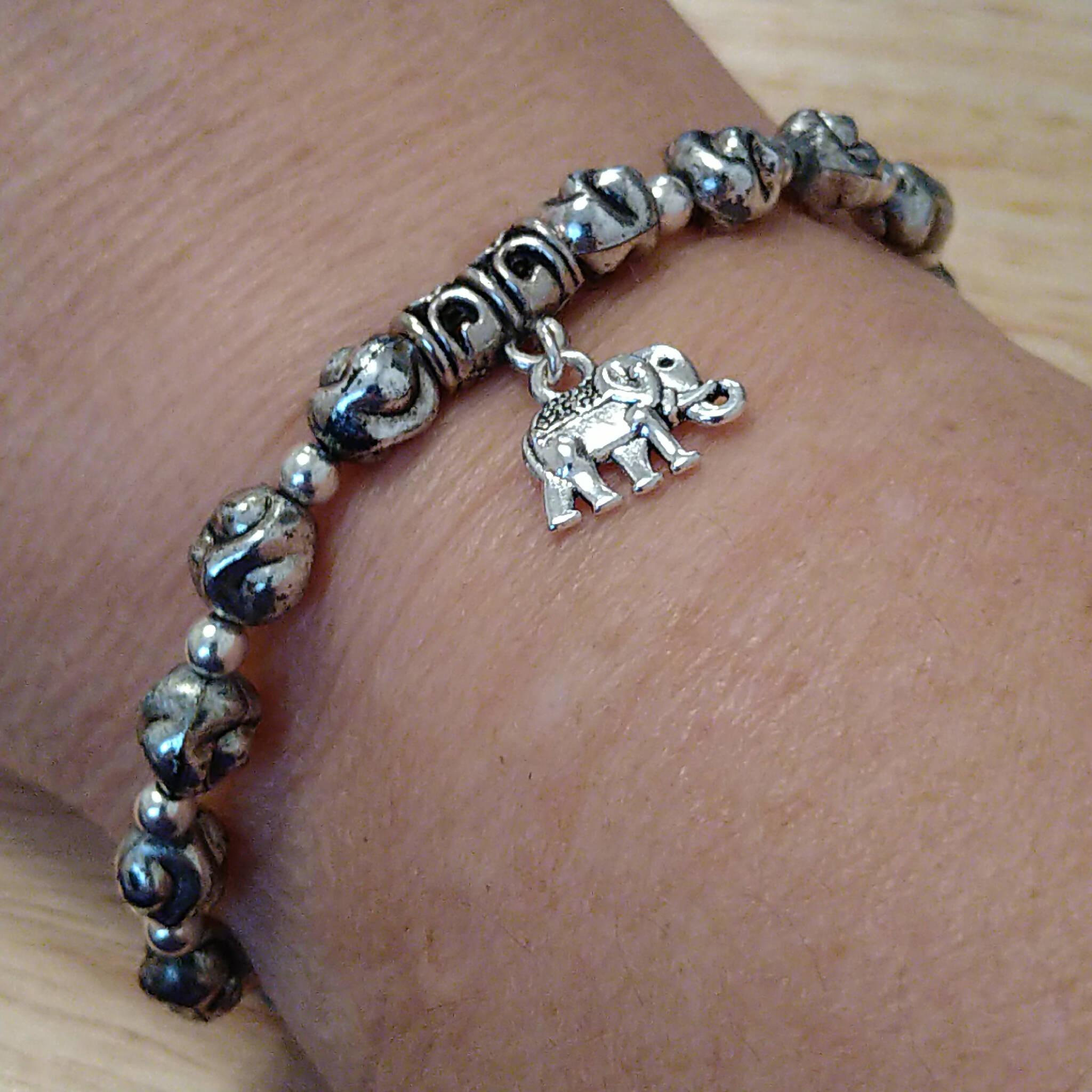 Elephant Pendant & 1cm Blue Beads Elastic Bracelet, Gift For Animal Lovers  | SHEIN USA