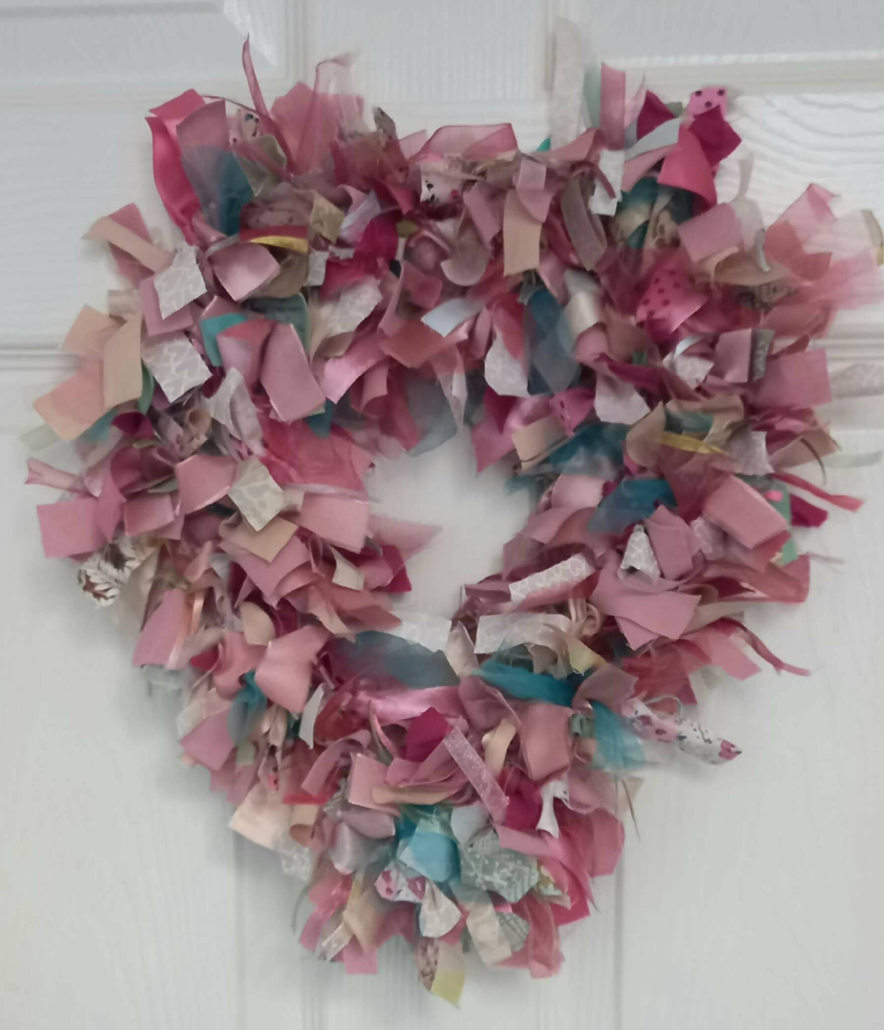 Romantic Pink Heart Shaped Rag Wreath
