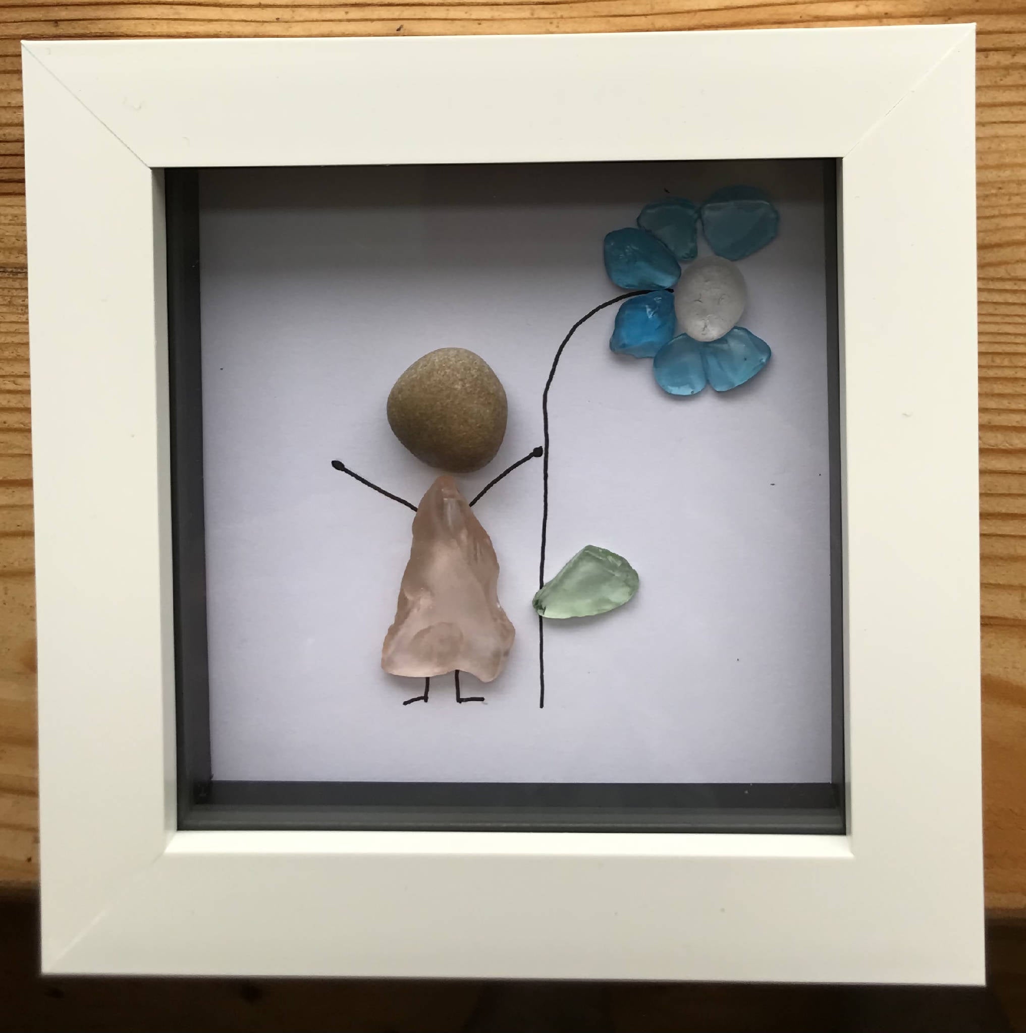 Girl with flower sea glass art picture