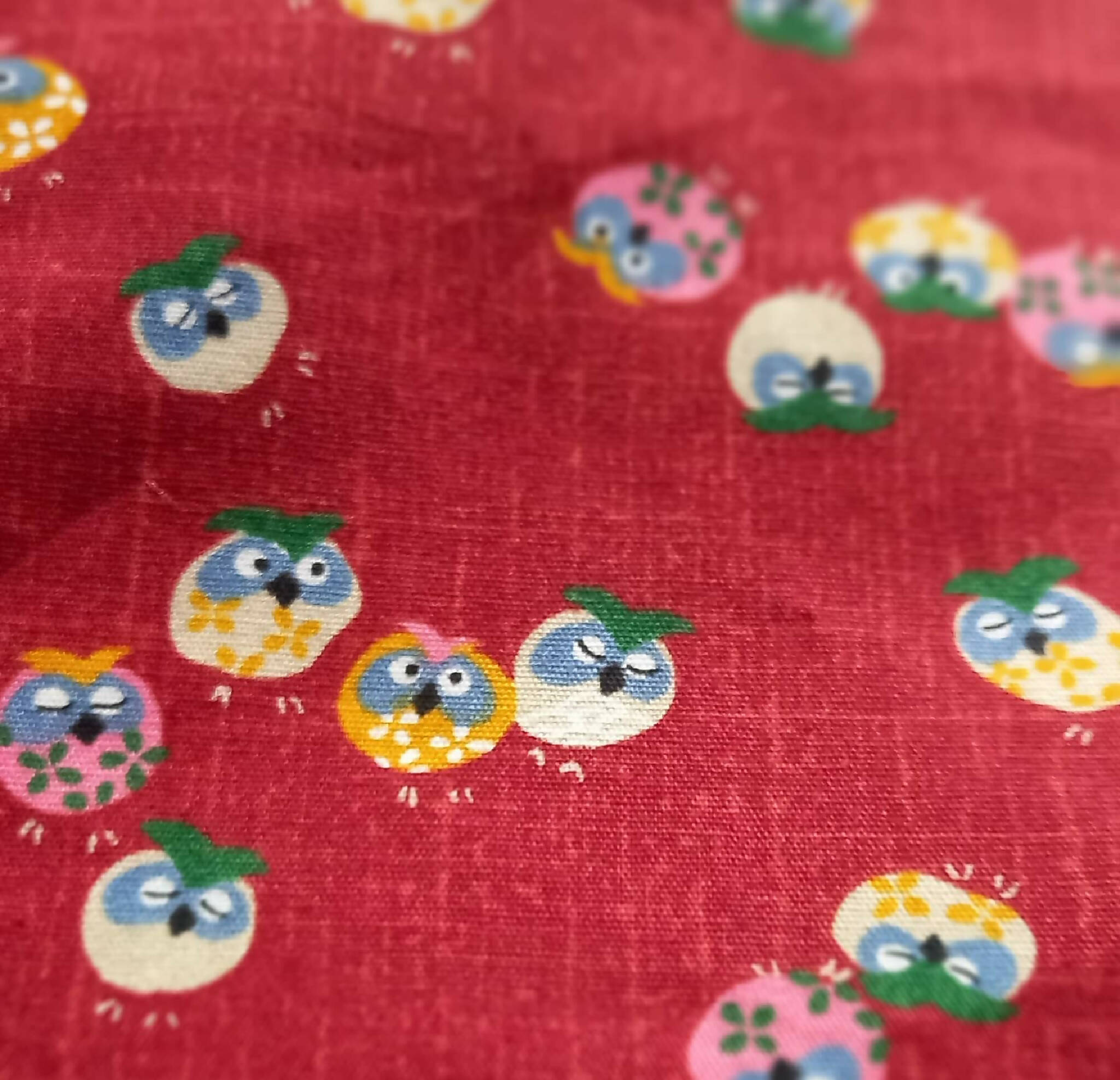 Japanese Knot Bag with Red and Navy Owls Small