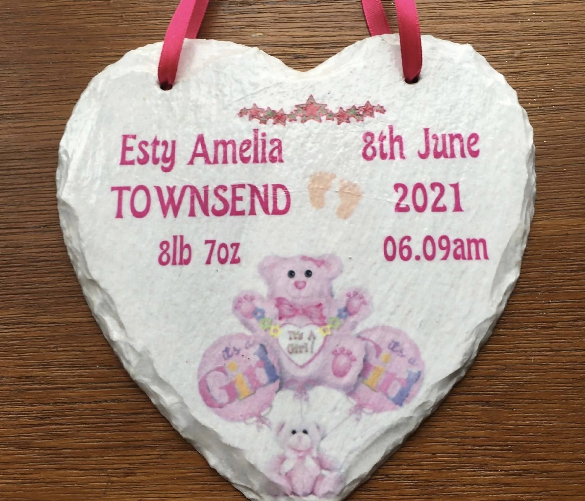Personalised New Baby Slate Heart Plaque