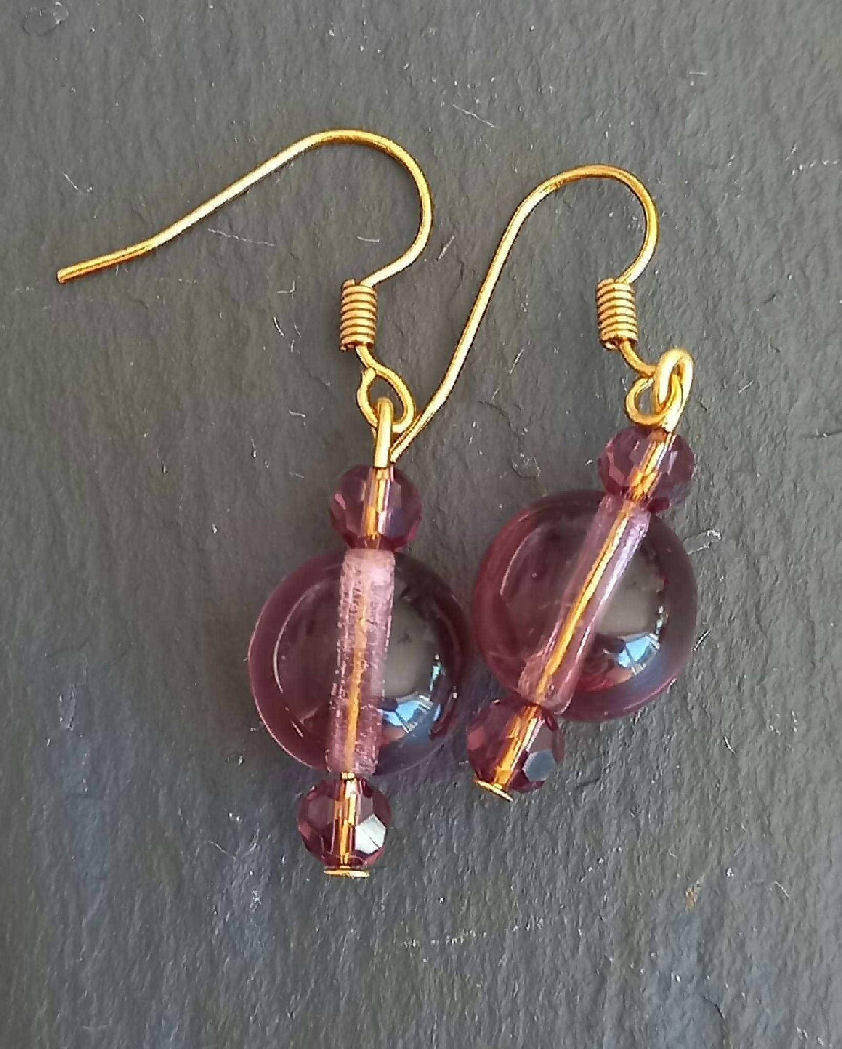 Elegant Burgundy Purple Beaded Earrings