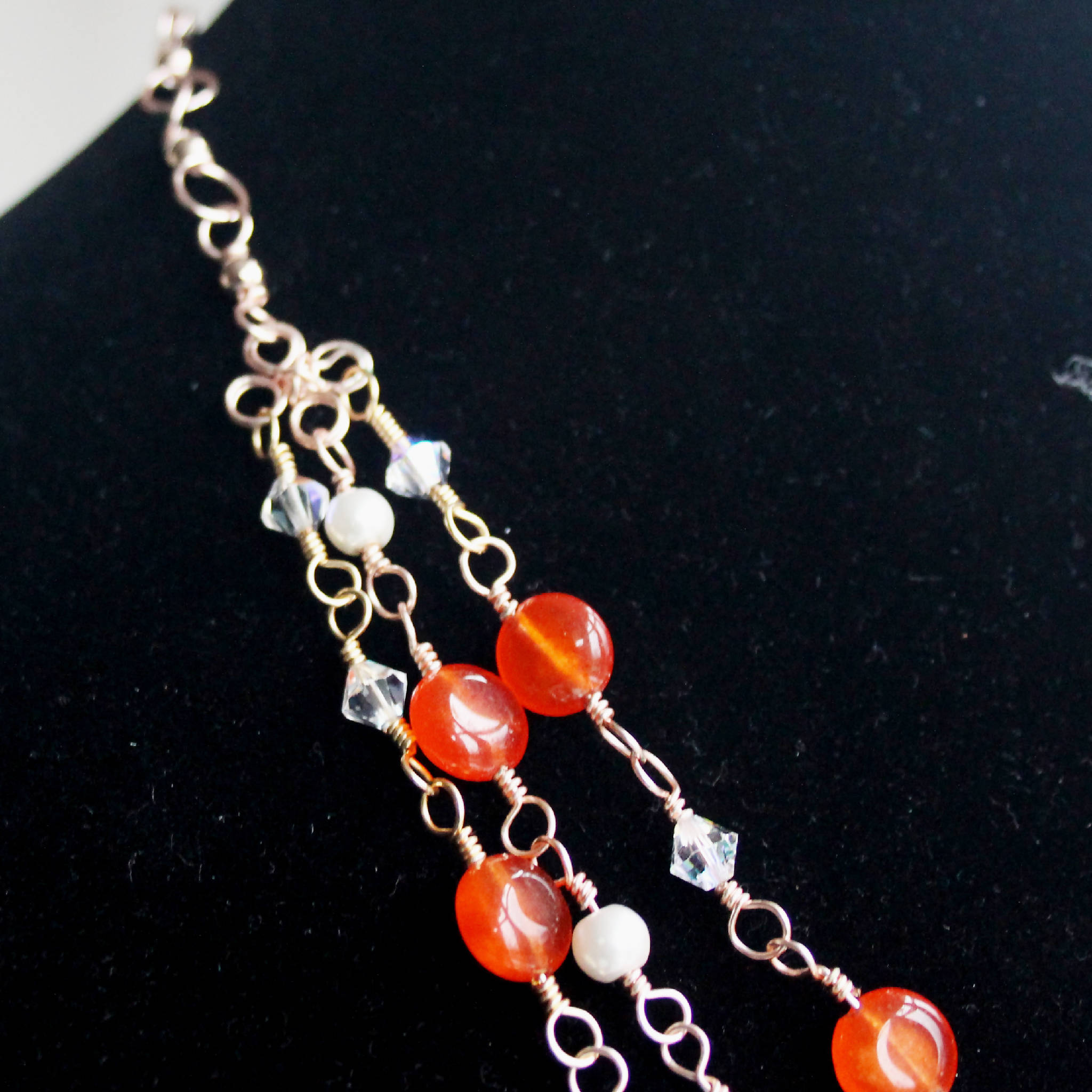 Red Orange Agate Gemstone & Swarovski Crystal Necklace (205)