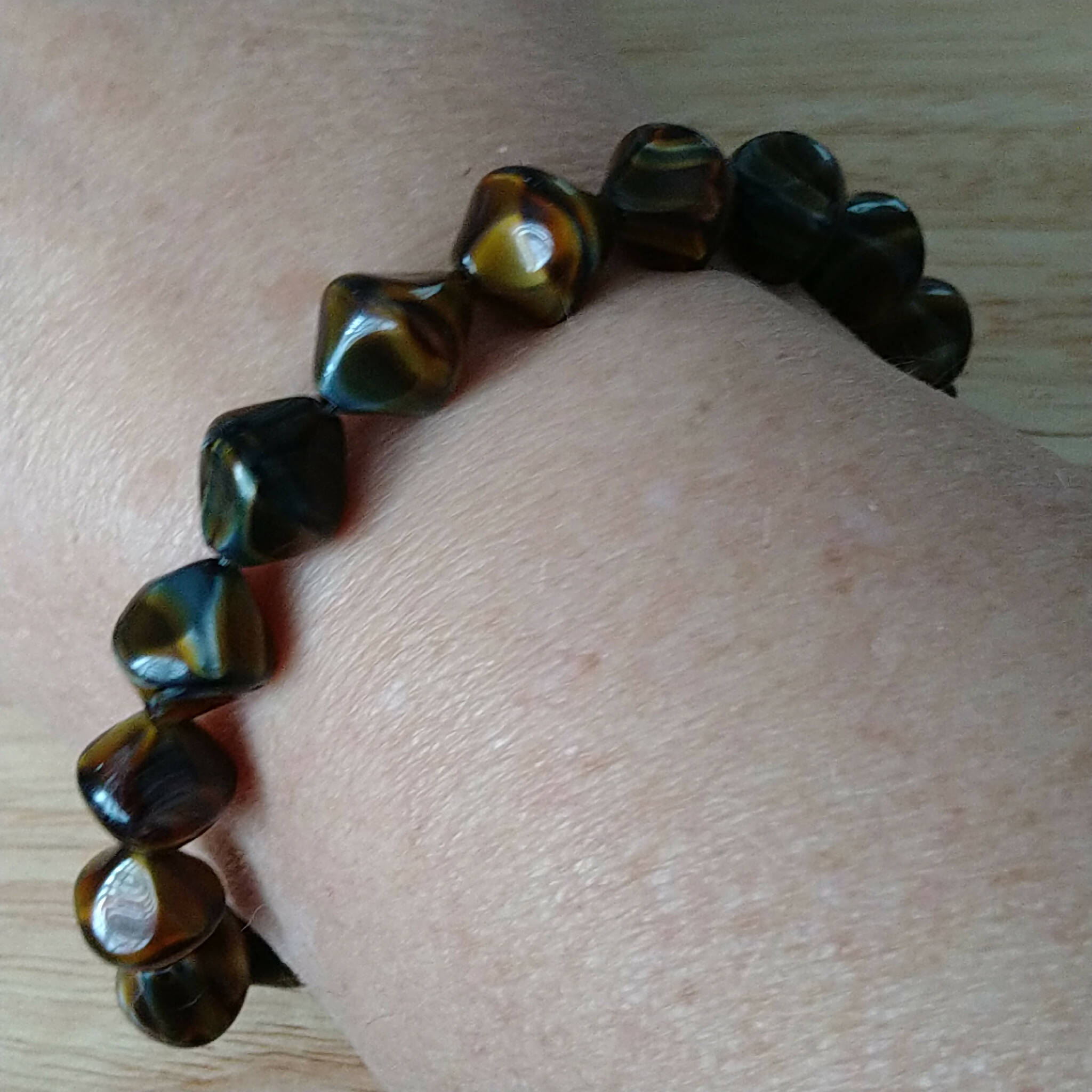 Shades of Brown coloured bracelet, handmade using recycled beads, possibly Tiger's Eye 22cm length plus extender chain
