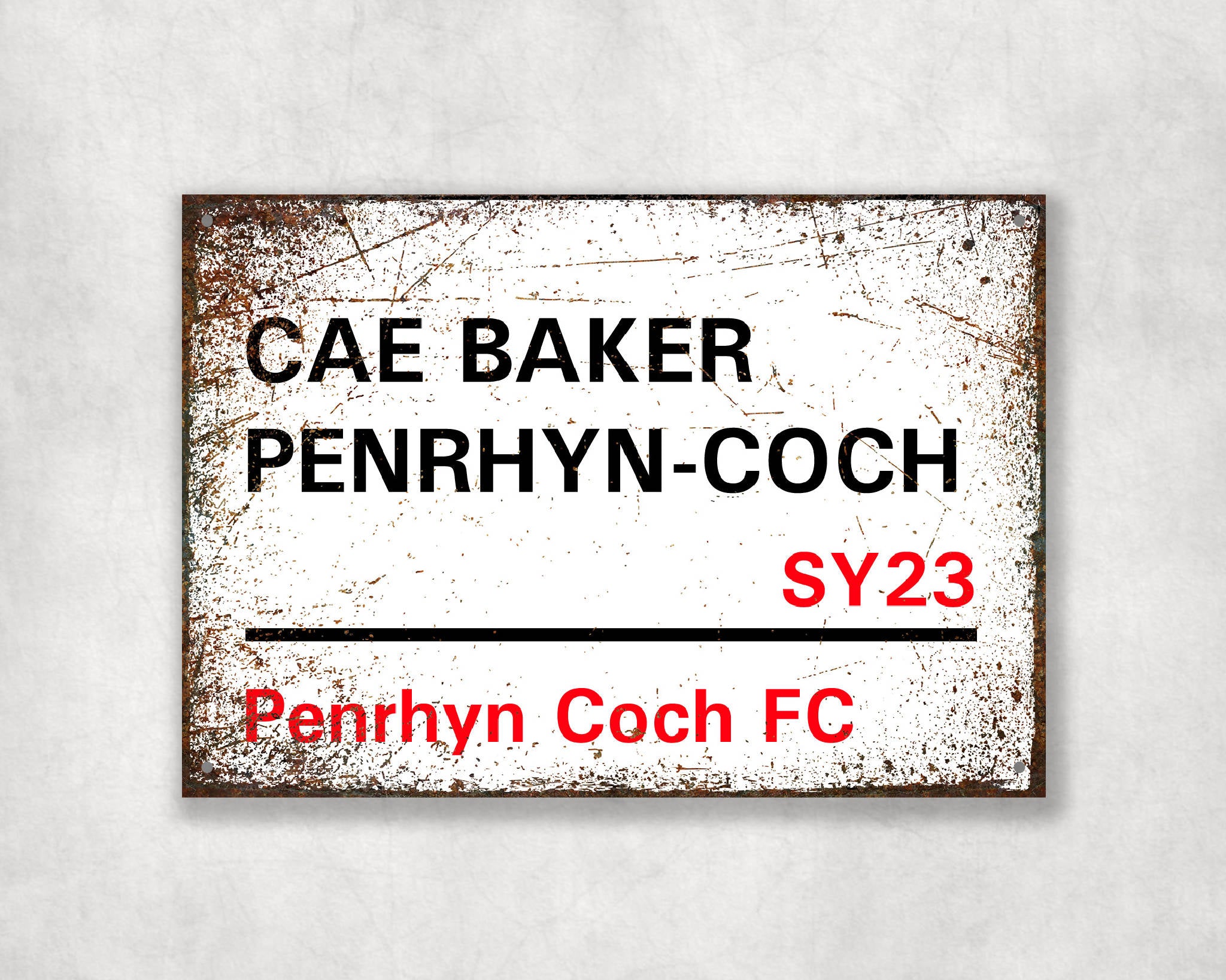 Cae Baker - Penrhyncoch FC aluminium printed metal street sign - gift, keepsake, football gift