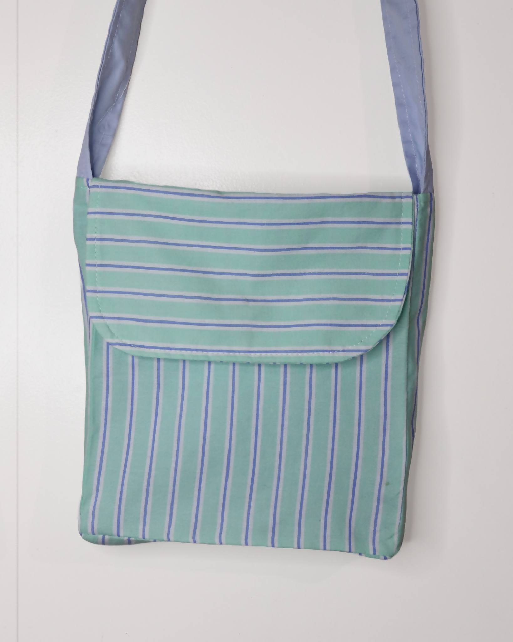 Mint Striped Upcycled Satchel Bag