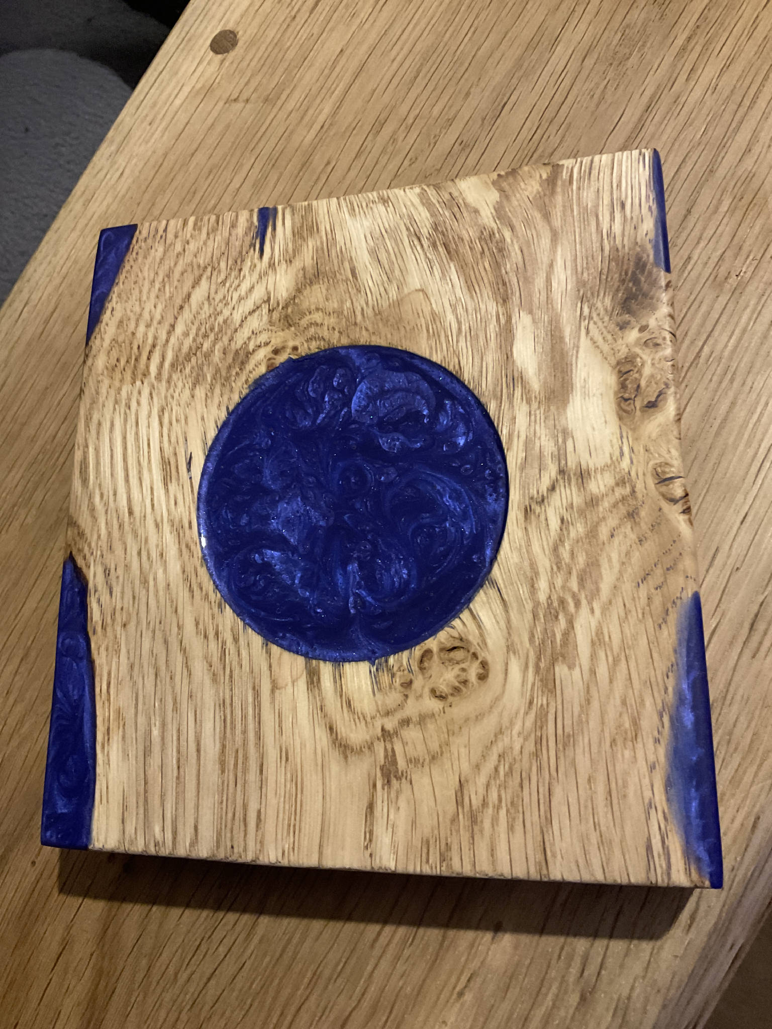 Solid oak and resin coaster