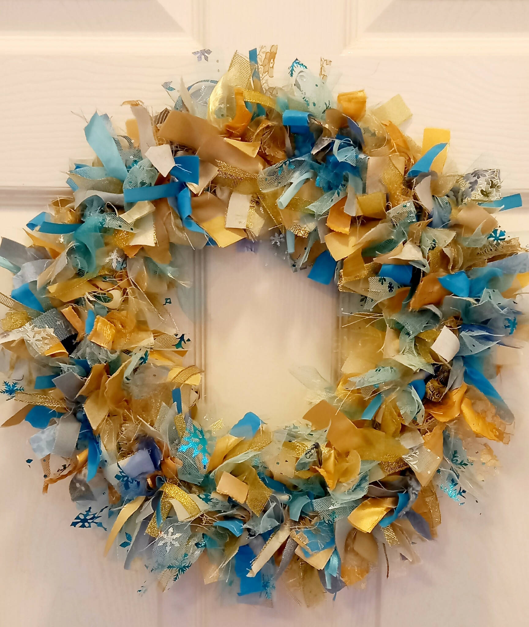 Turquoise and Gold Xmas Rag Wreath