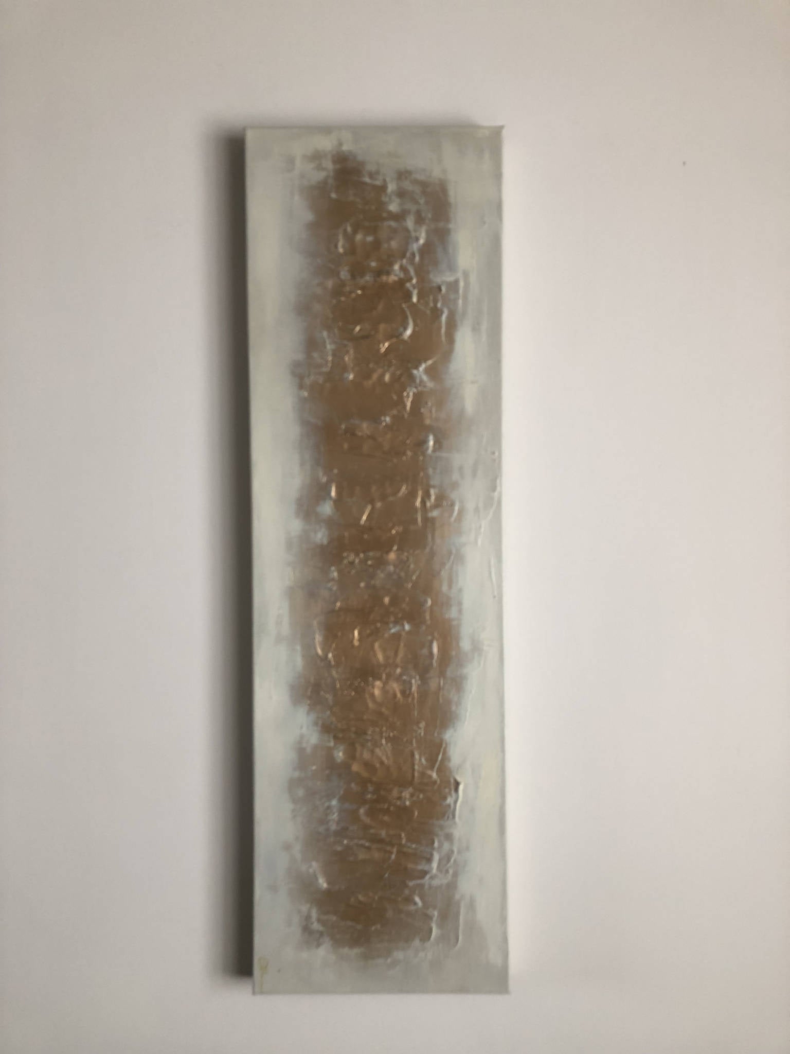 DISTRESSED GOLD - Original mixed media acrylic canvas in cream/soft grey and gold (100x30x4cm)