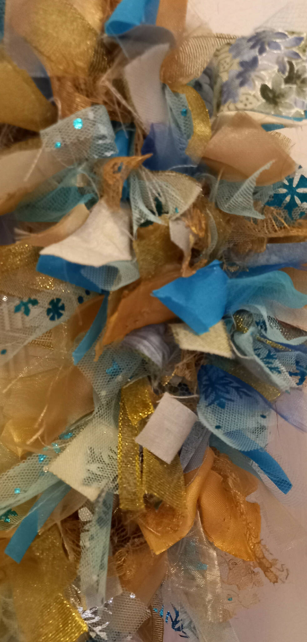 Turquoise and Gold Xmas Rag Wreath