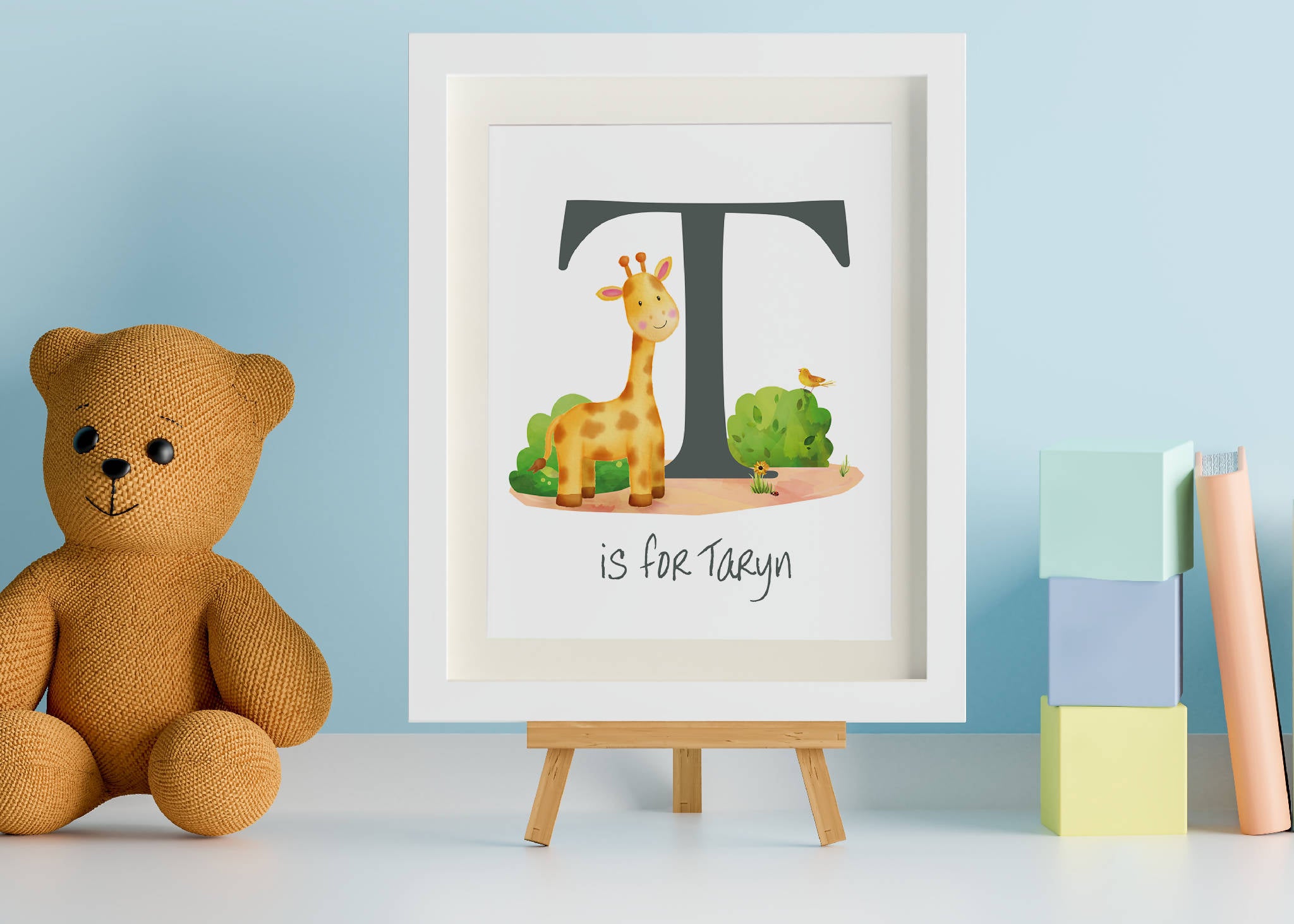 Initial and Name Art Print, Personalised, Nursery Name Print, 5 Themes available