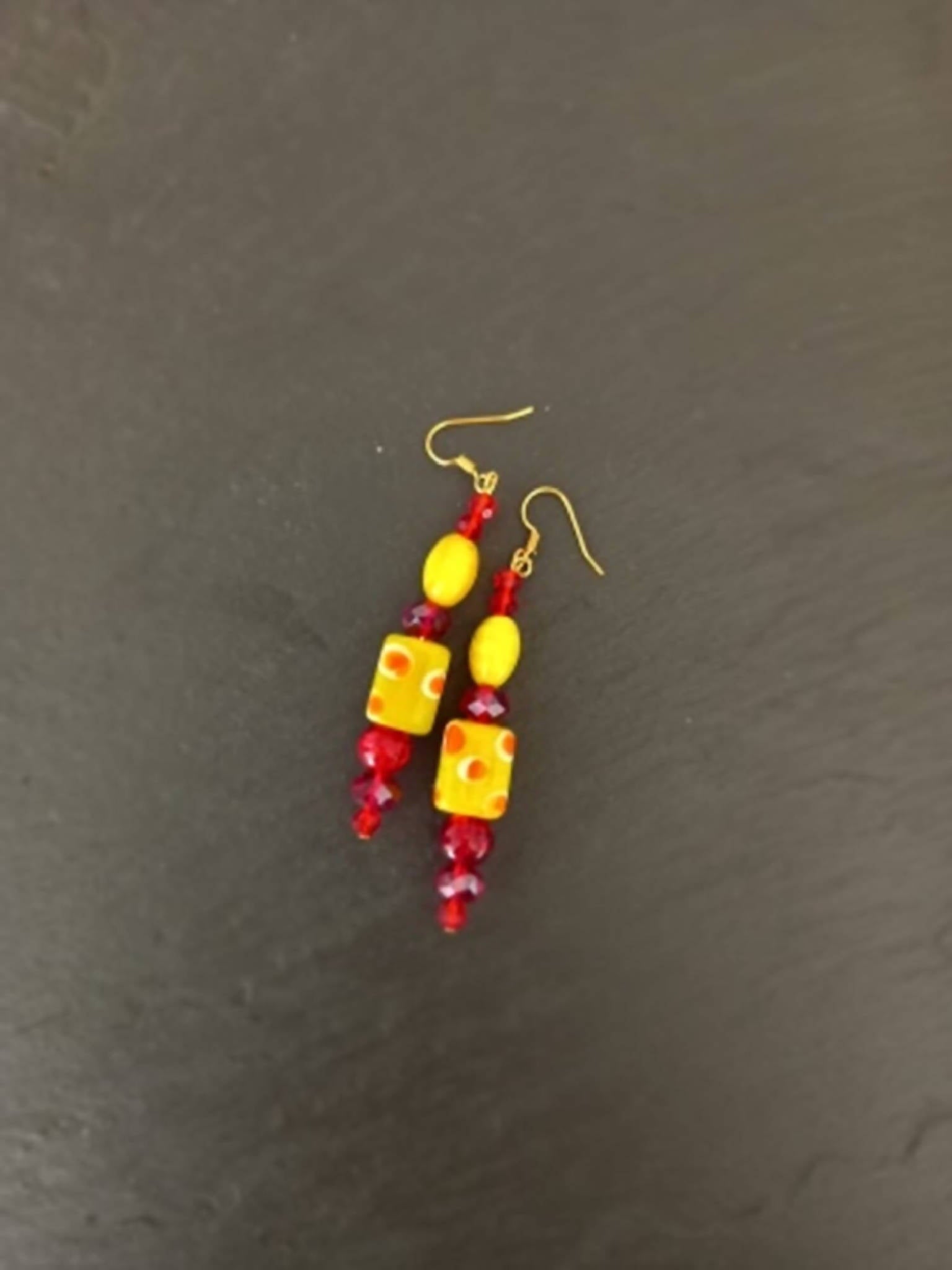 Yellow and Red Drop Earrings