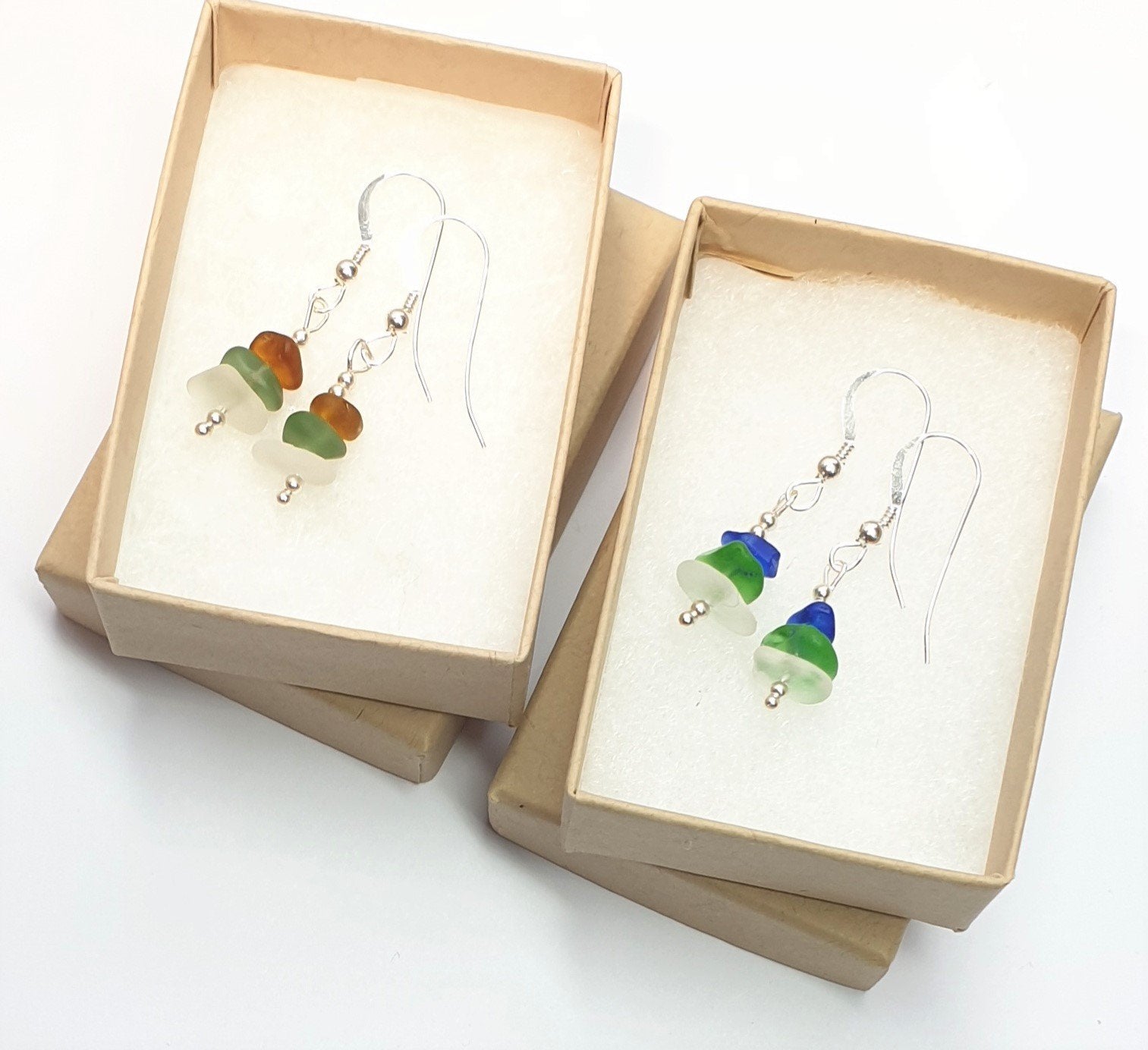 Stacked Seaglass Earrings and Pendant Set