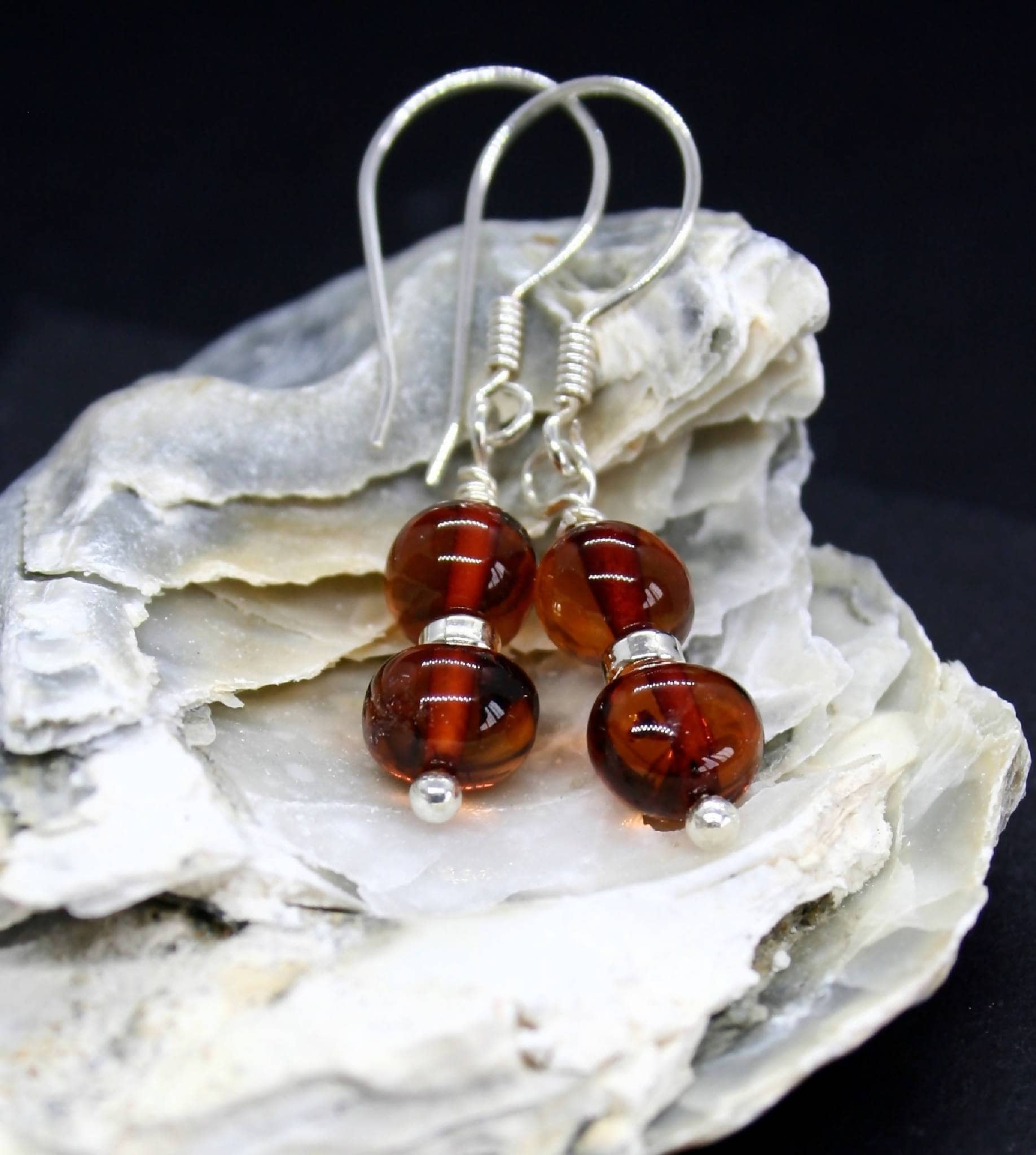 Amber and silver earrings