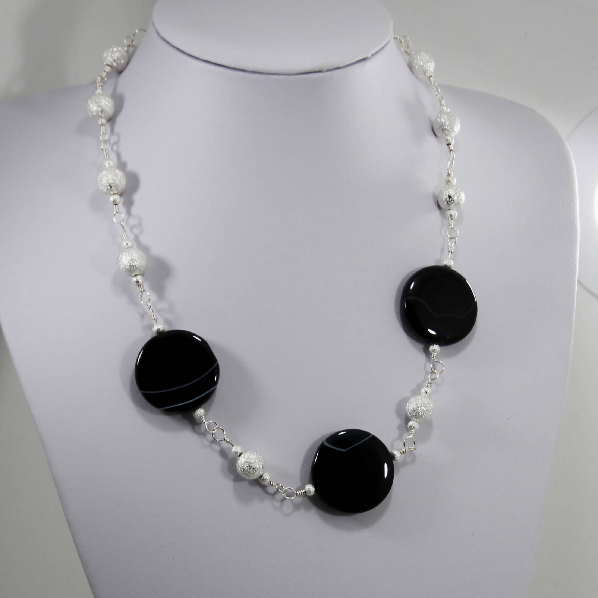 Agate Gemstone & Silver Stardust Beaded Necklace (202)