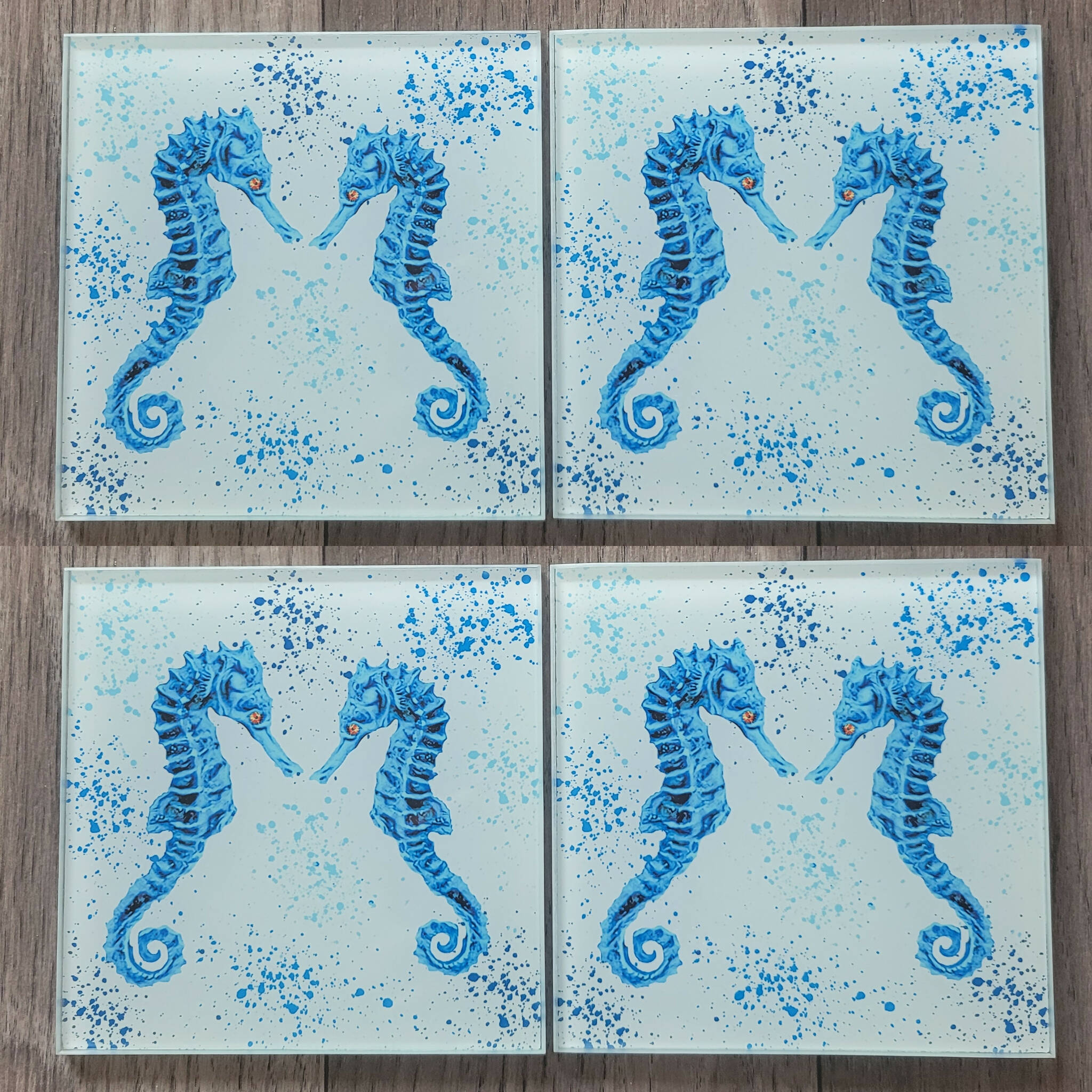Glass Seahorse Coaster / Light Blue Seahorse