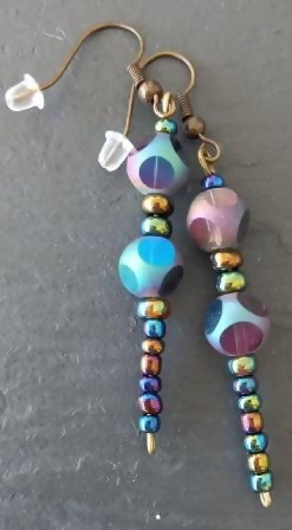 Peacock Coloured Glass Bead Earrings