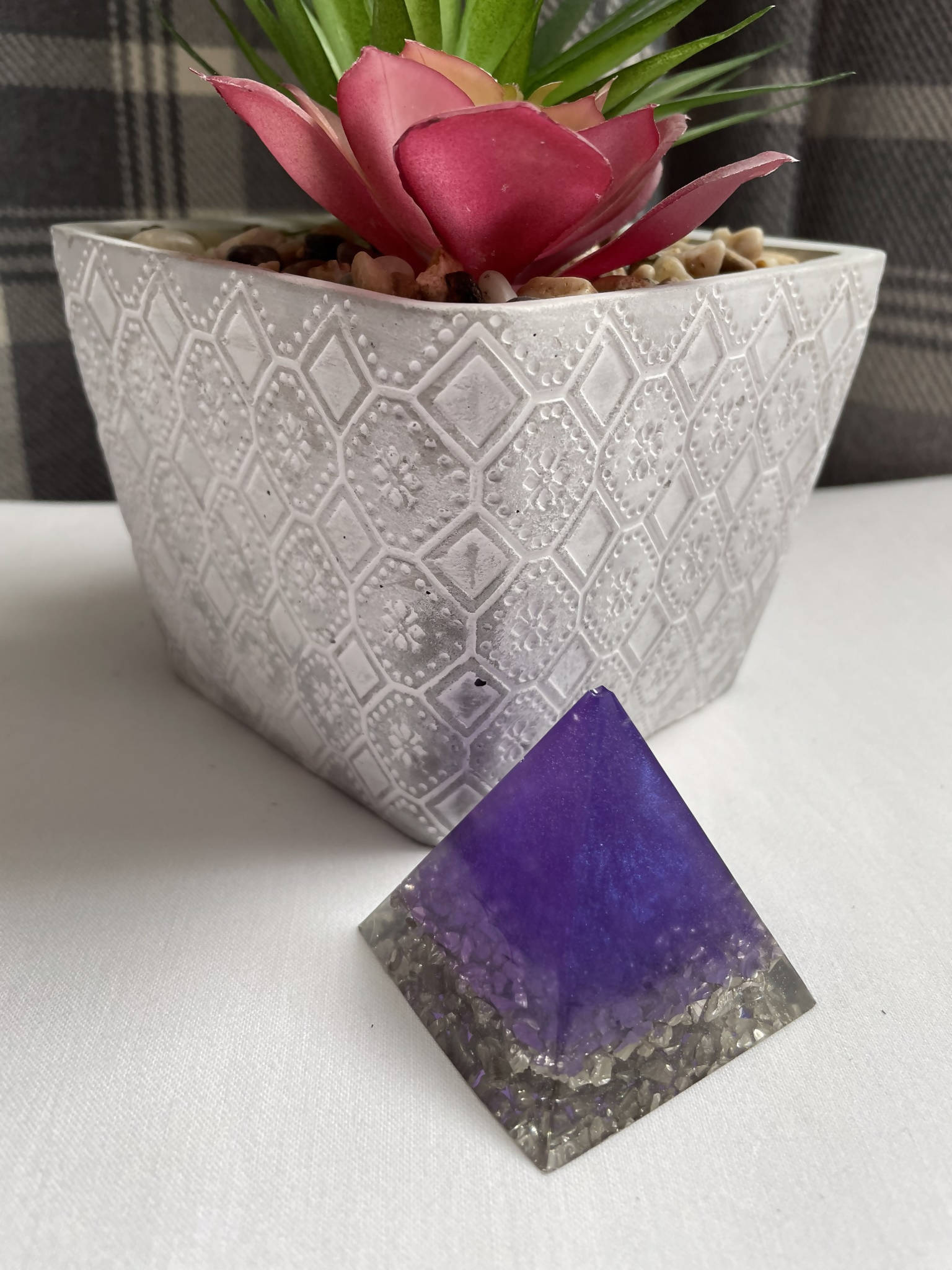 Purple and Silver Epoxy Resin Pyramid