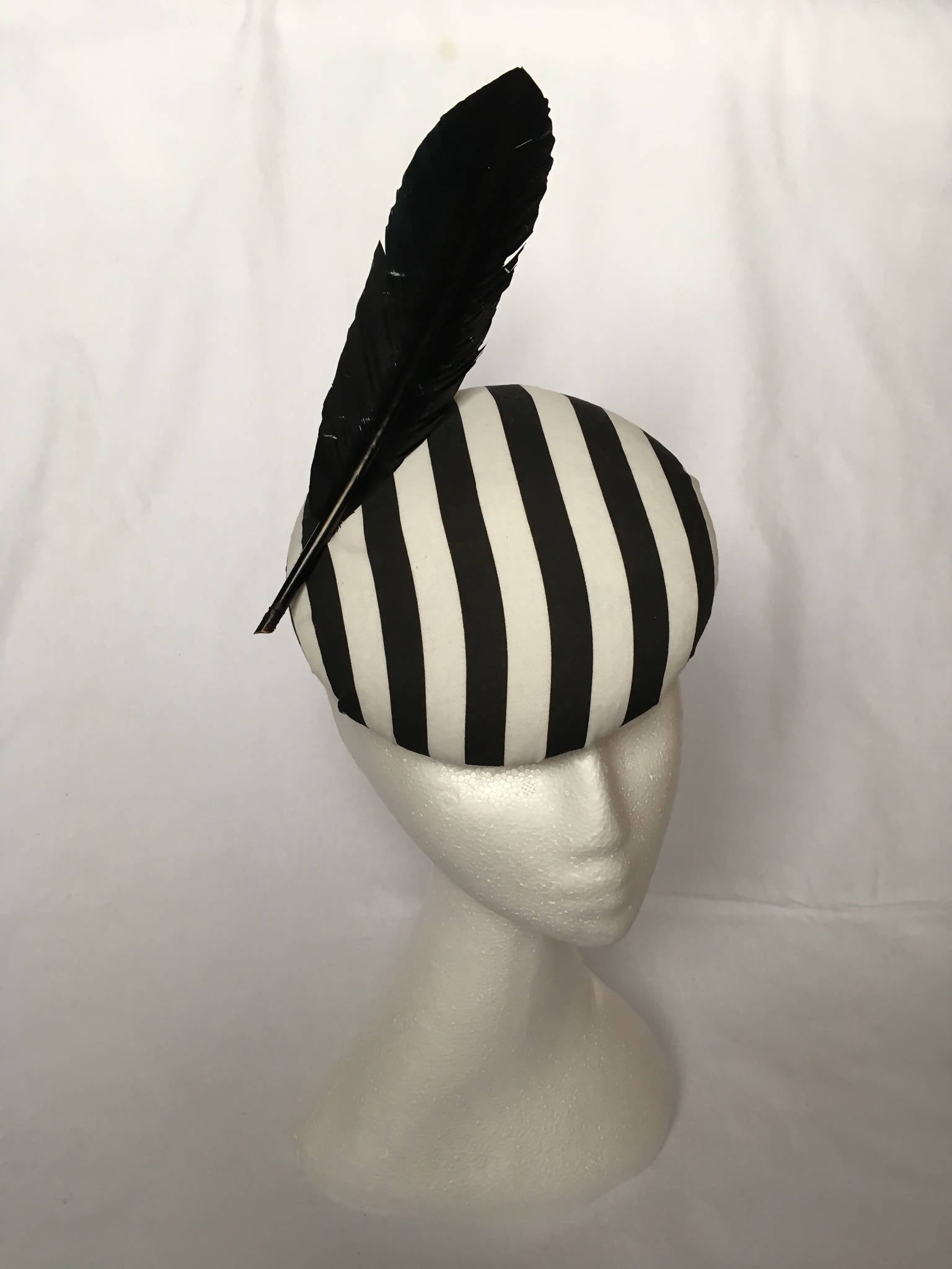 Black and white striped Hatinator fascinator