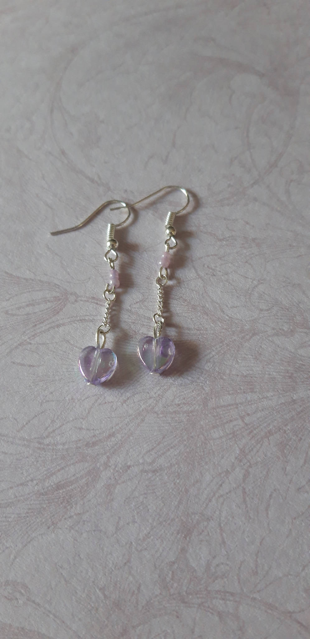 Purple heart and chain earrings