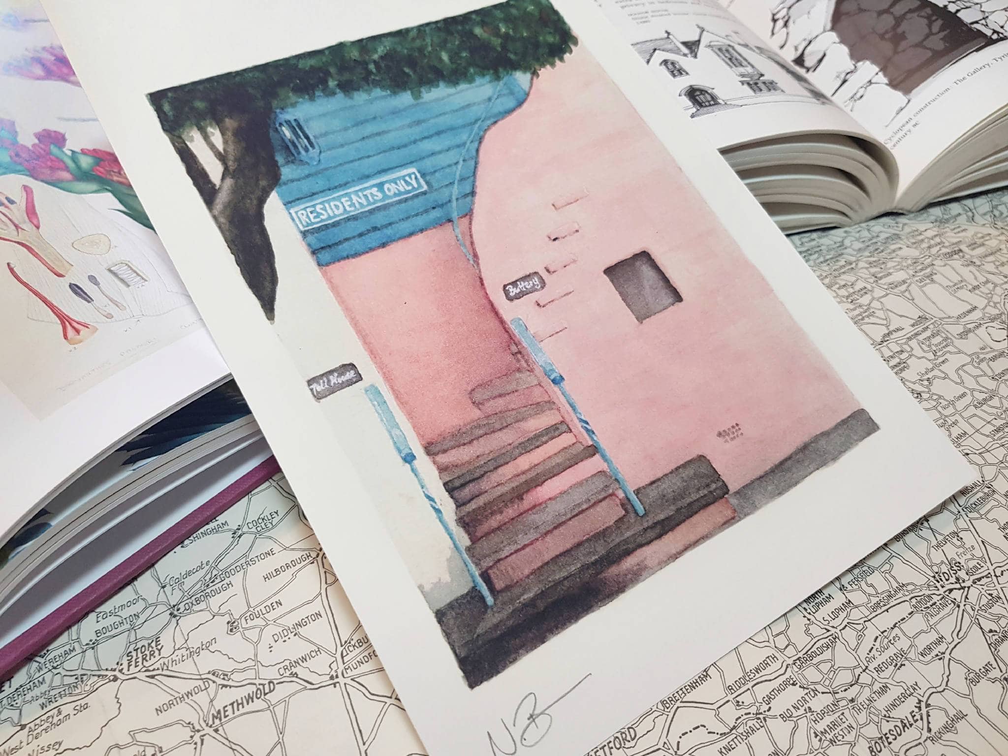 Hand-painted watercolour prints of Portmeirion