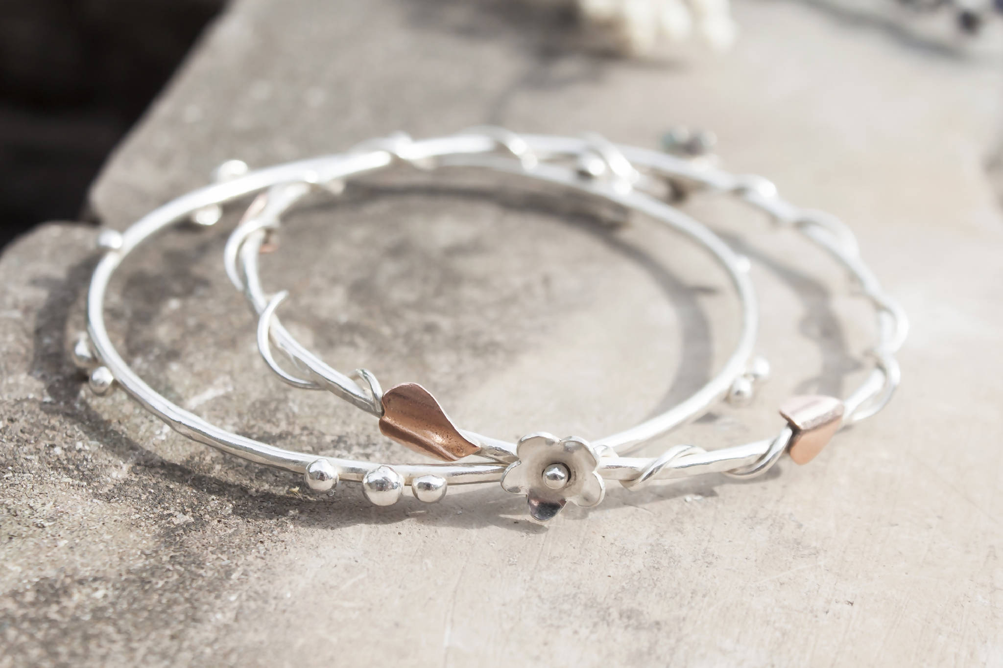 Floral Vine Silver & Recycled Copper Bangle