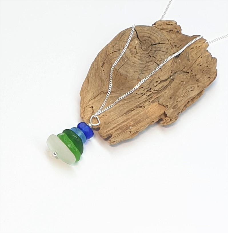 Stacked Seaglass Pendant and Sterling Silver Chain