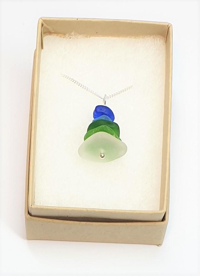 Stacked Seaglass Pendant and Sterling Silver Chain